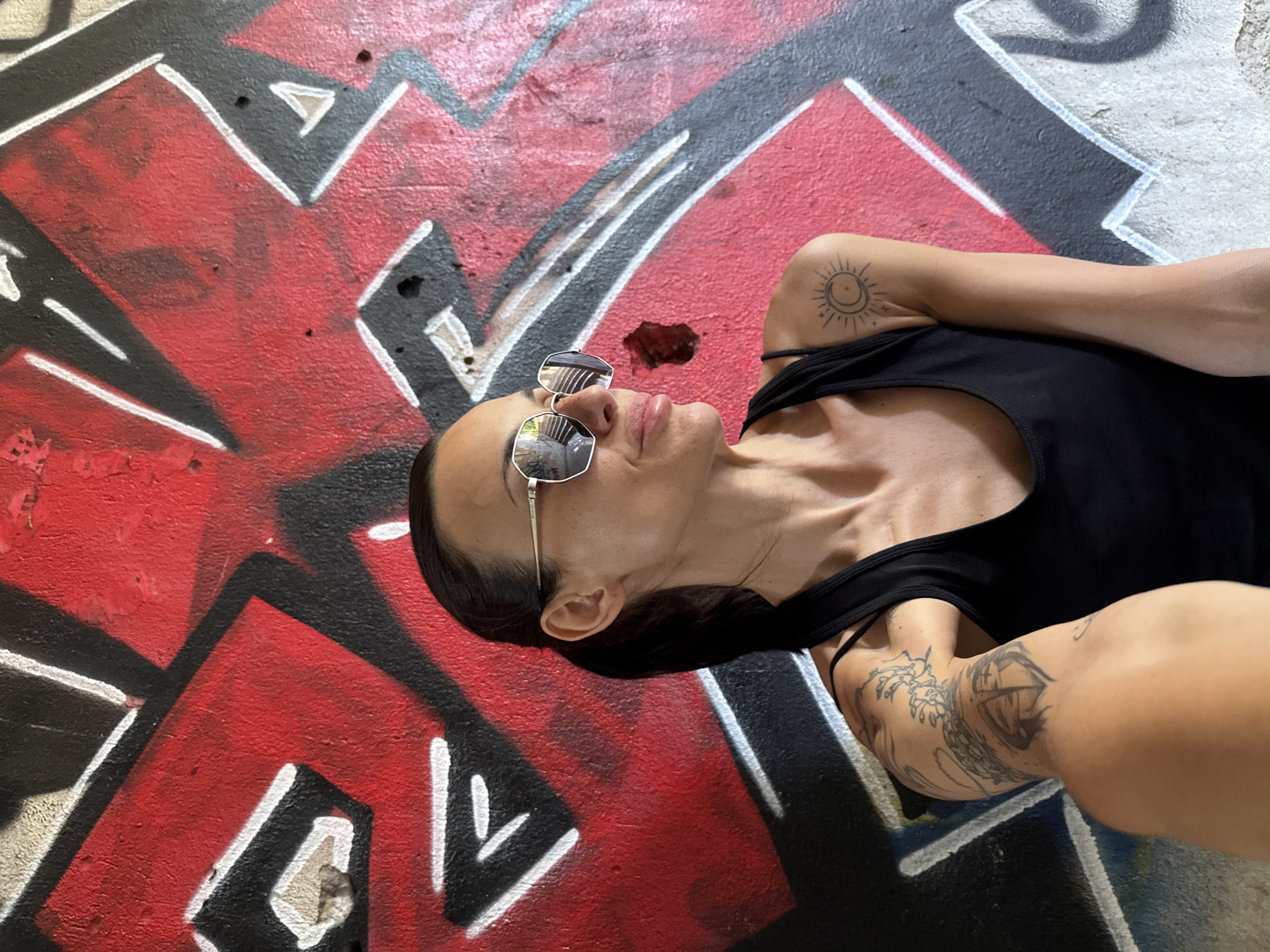 Woman captures morning selfies in downtown Pleven, Bulgaria