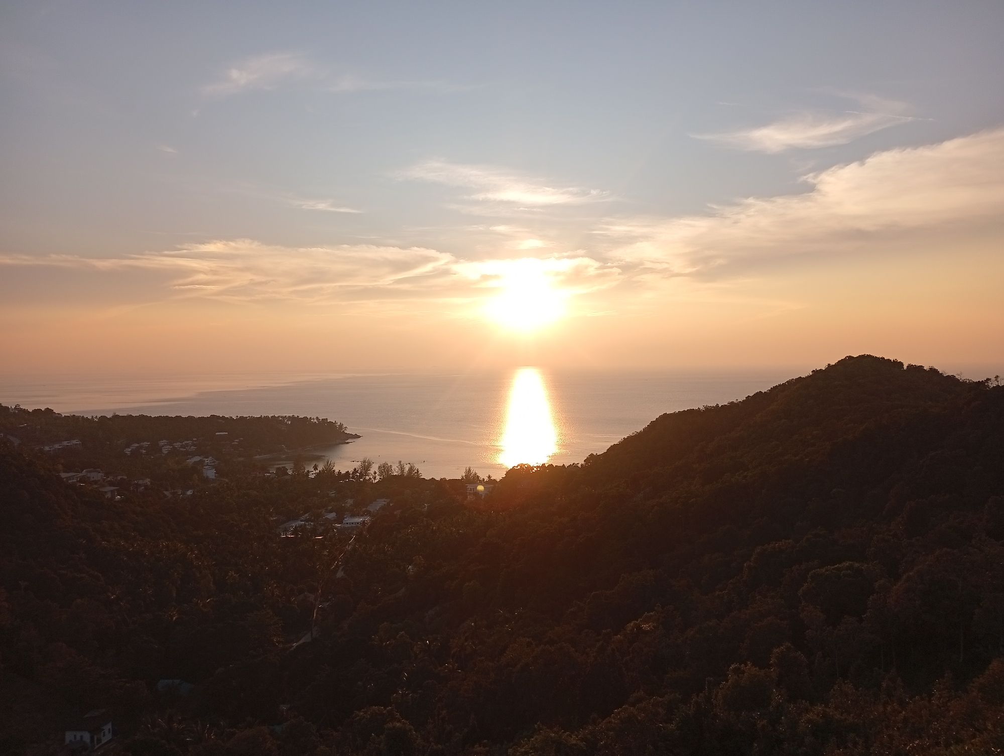 Sunset panorama captured over Baan Wang Ta Kien coastline