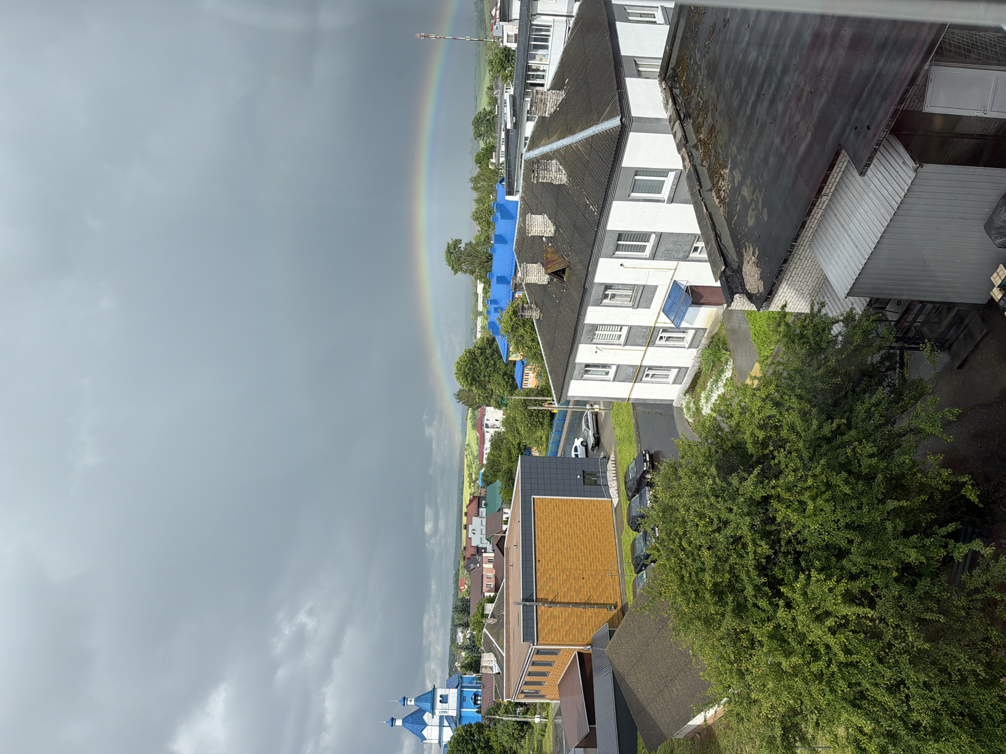 Rainbow appears over Valozhyn residential area after rain