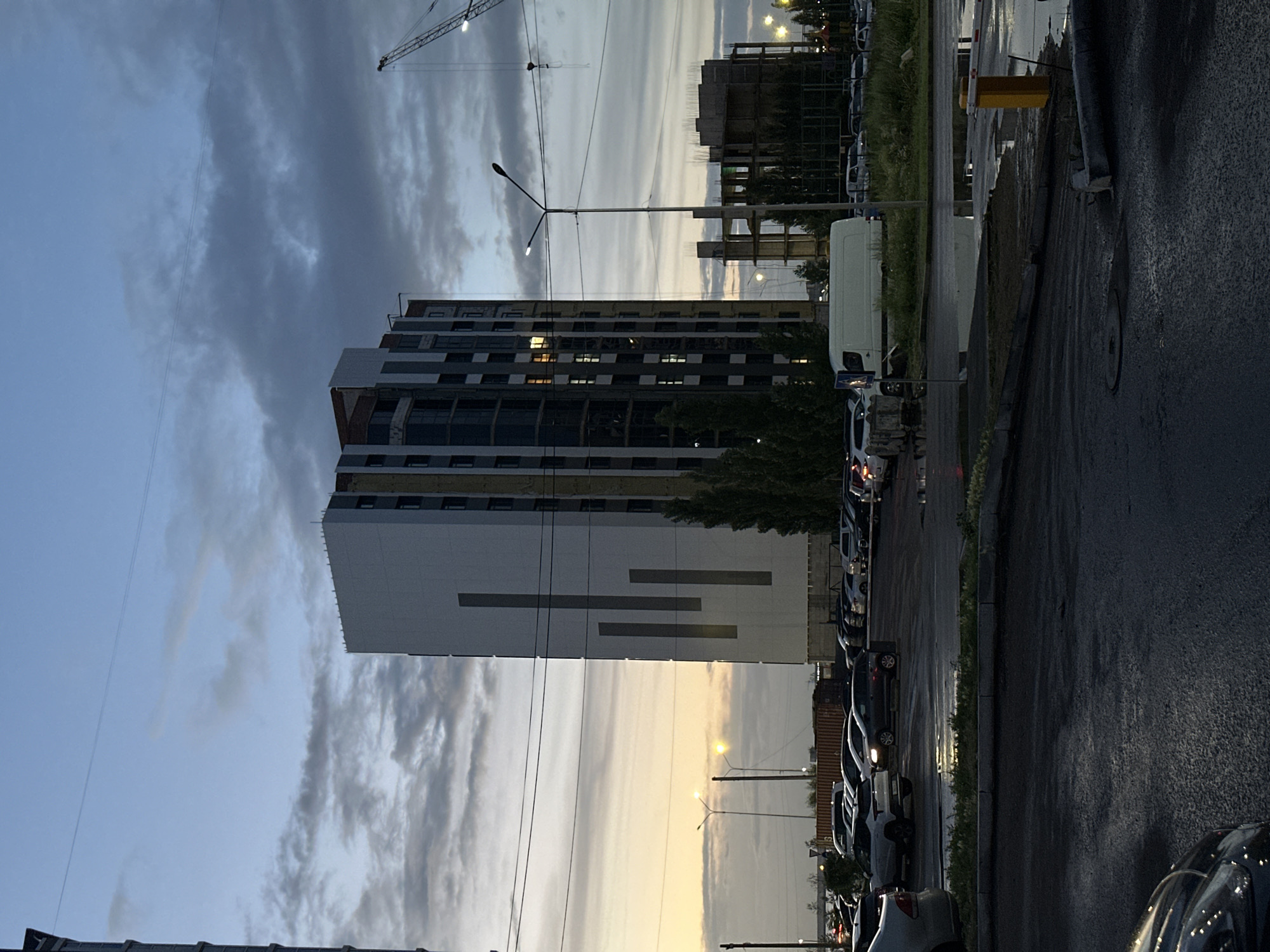 Dusk settles over a Kokshetau residential complex