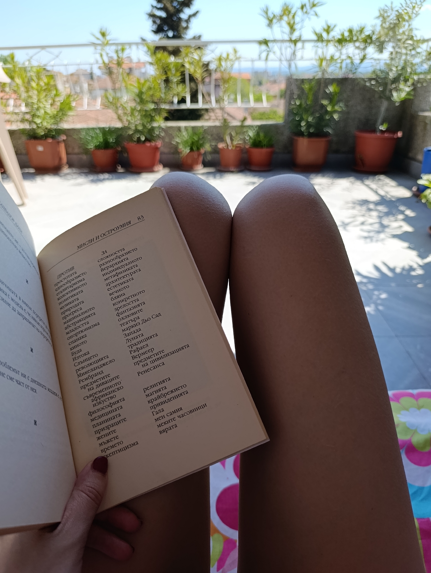 Afternoon reading session captured on Svilengrad balcony