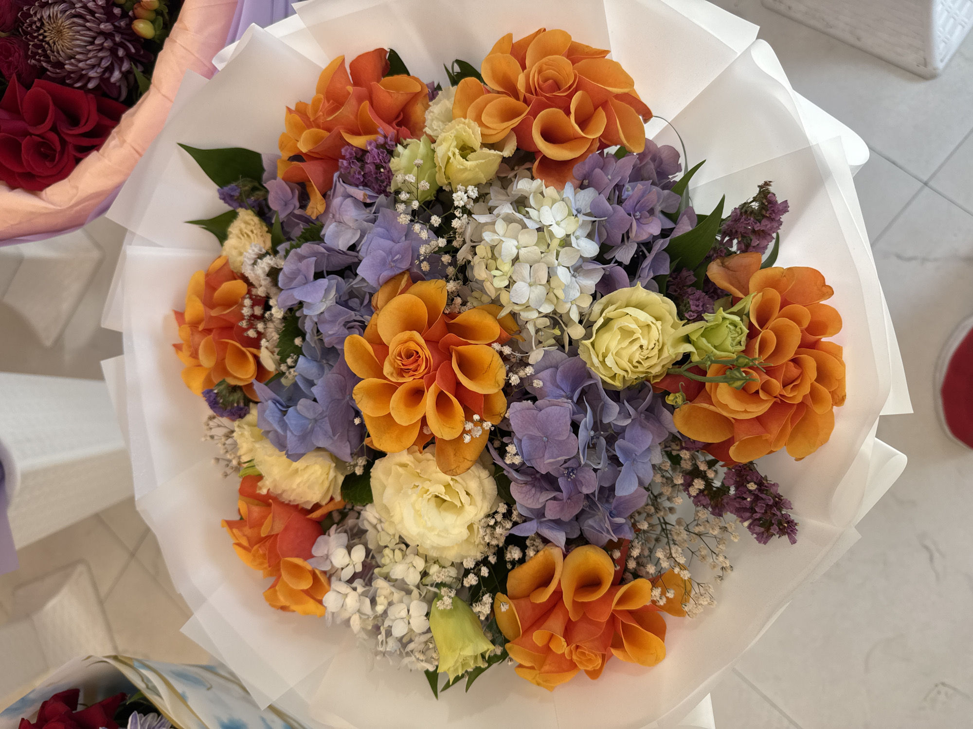 Colorful flower bouquets arranged for sale in Baku