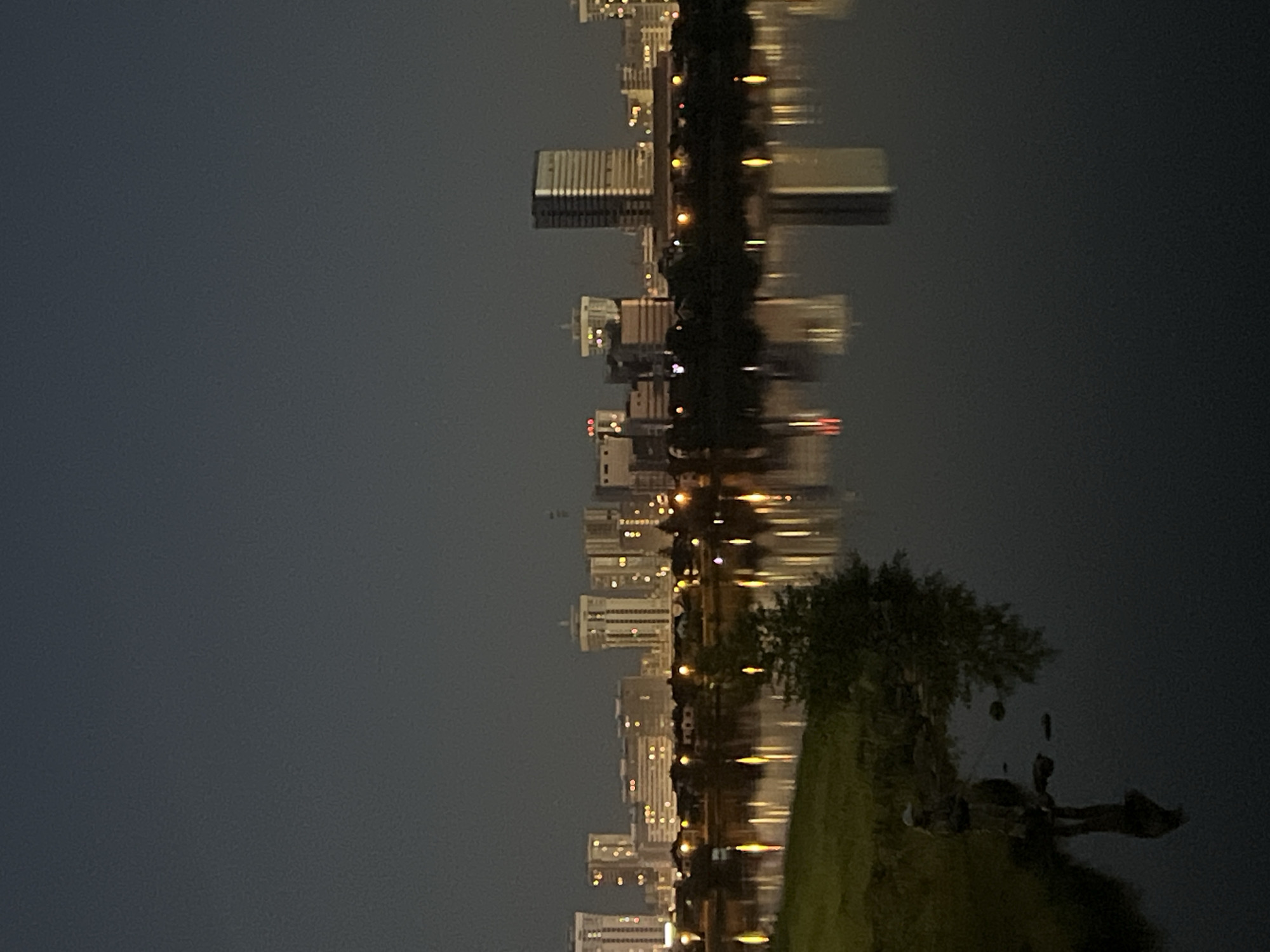 Minsk skyline at night, Svislach riverbank, summer evening