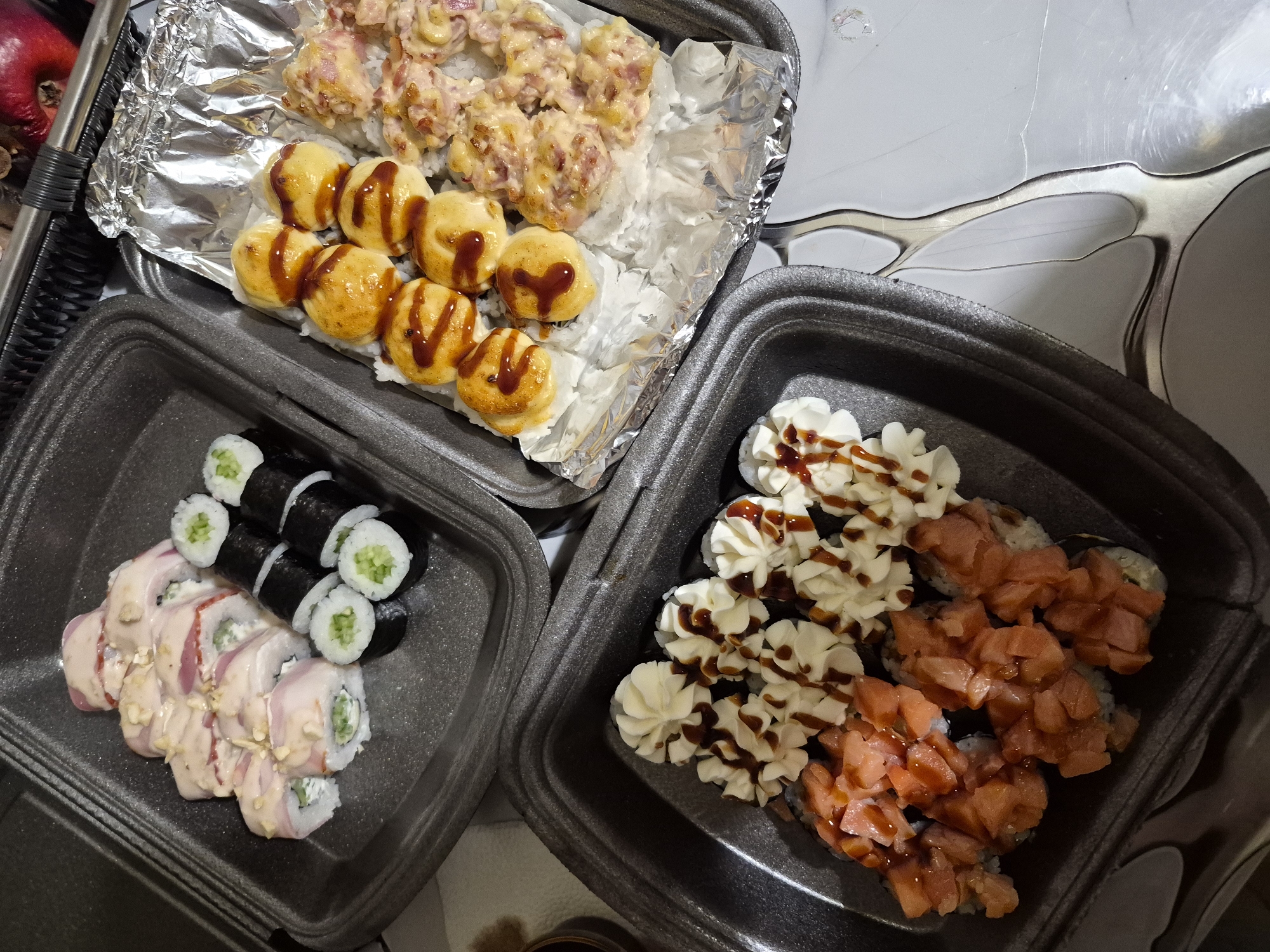 Evening sushi dinner documented during Tobolsk dusk hours