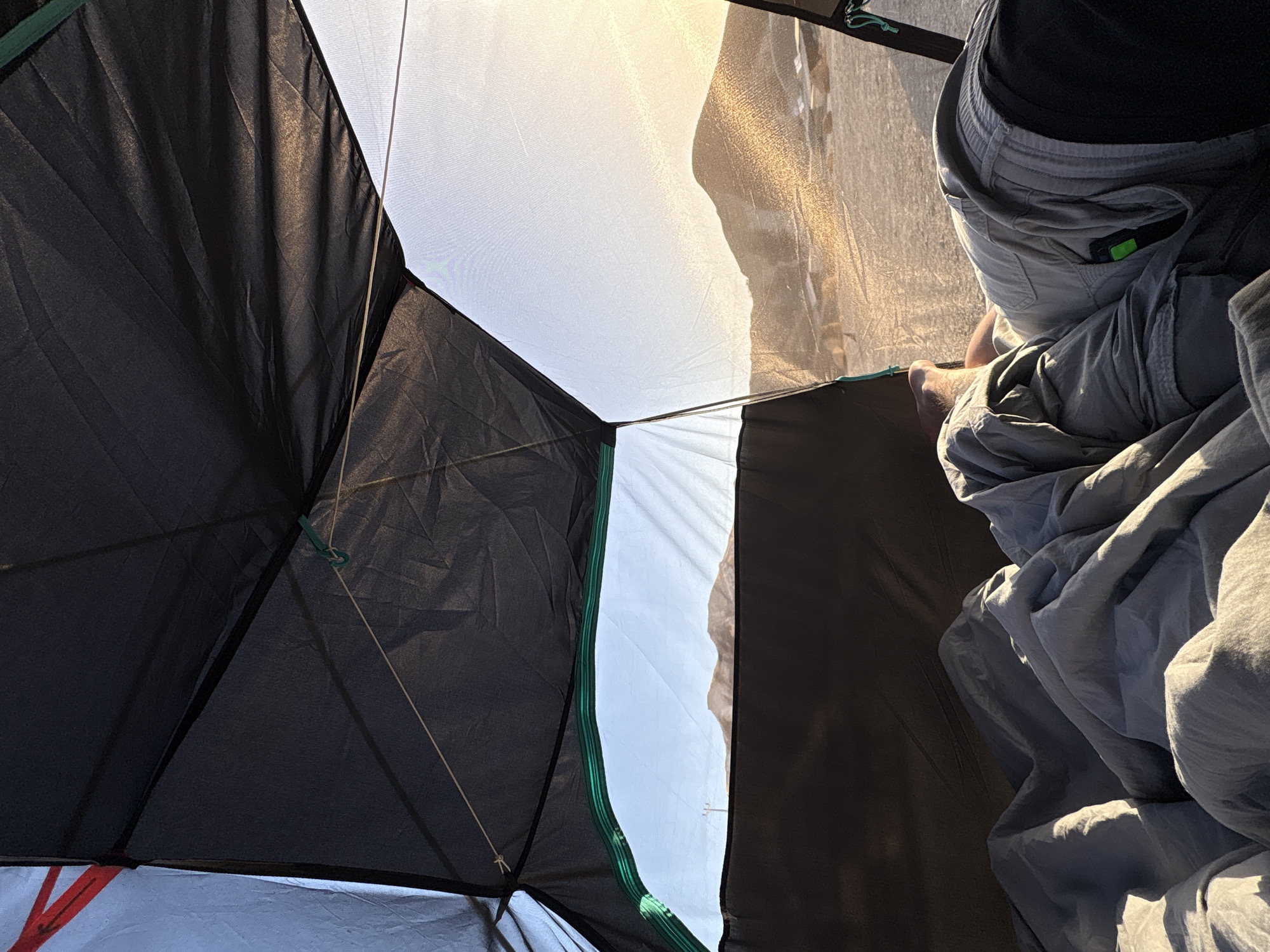 Person rests in camping tent in Arad, Israel