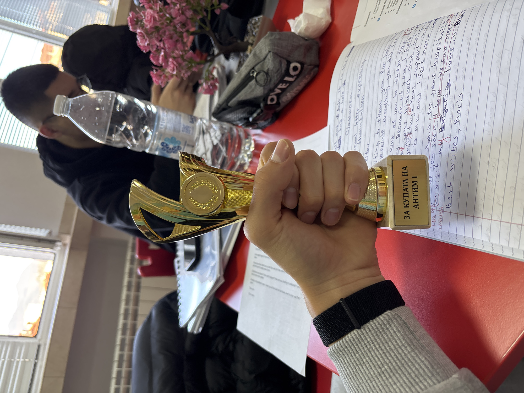 Students document school activities and trophy in Zlatograd classroom