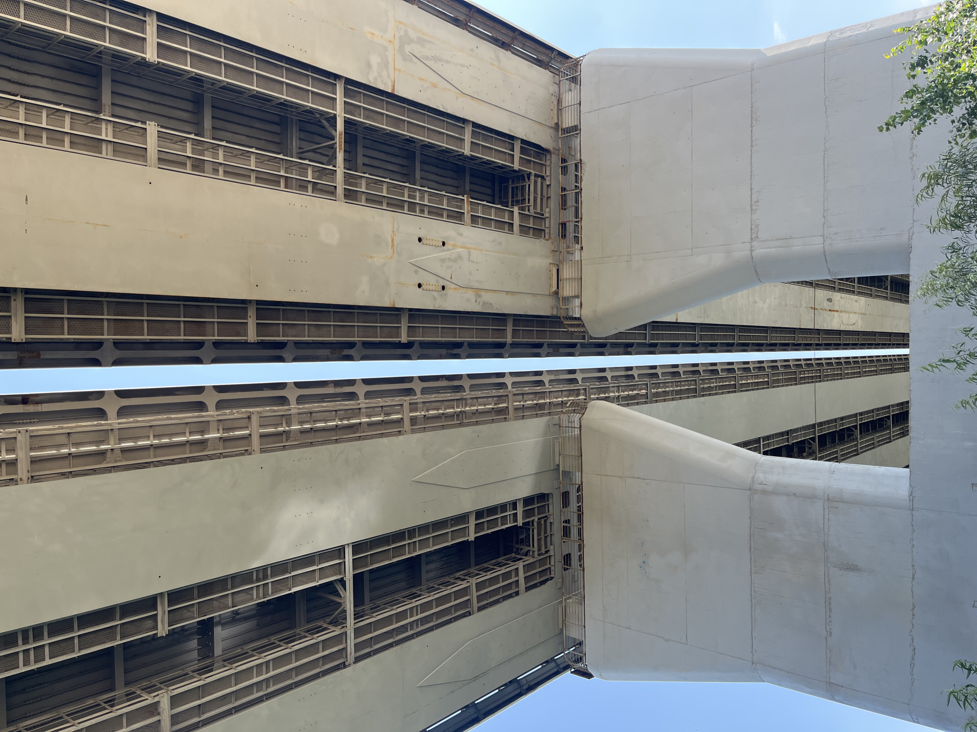 Under the Ufa City Bridge, concrete pillars up close