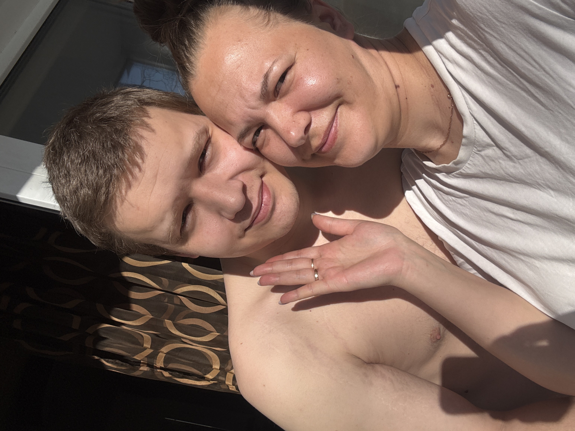 Family shares morning coffee moment in Dmitrov, Russia