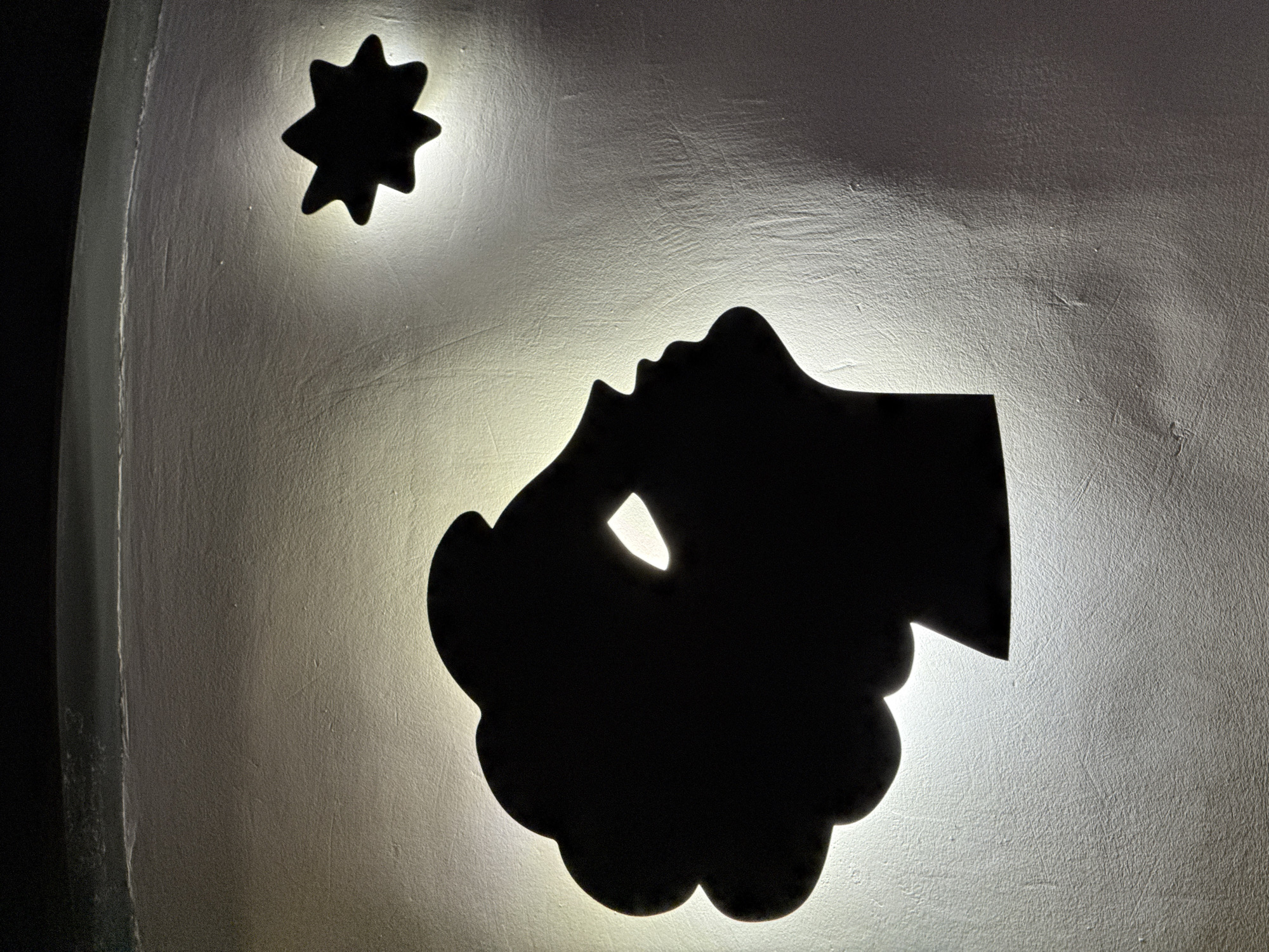 Backlit decorative art and architecture observed in Yerevan building