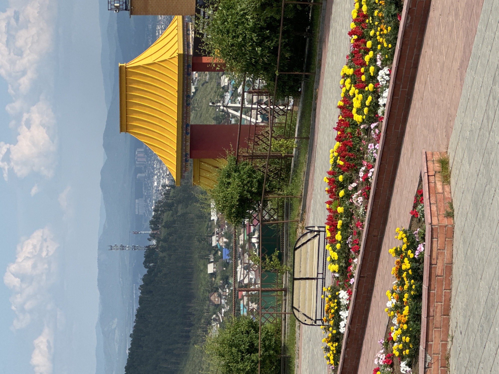 Buddhist temple overlook with stone mythical sculptures, Ulan-Ude