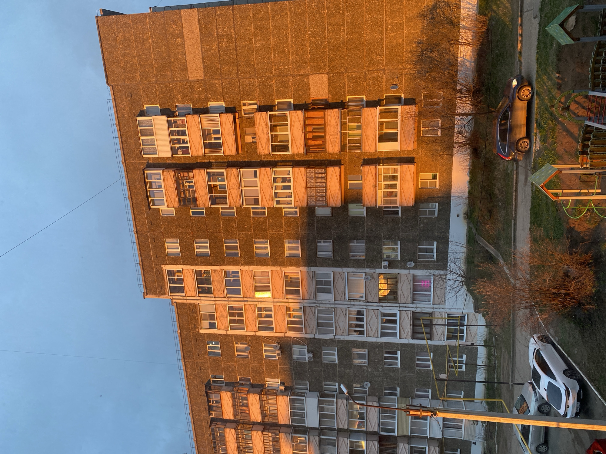 Golden hour apartment buildings photographed in Votkinsk, Russia