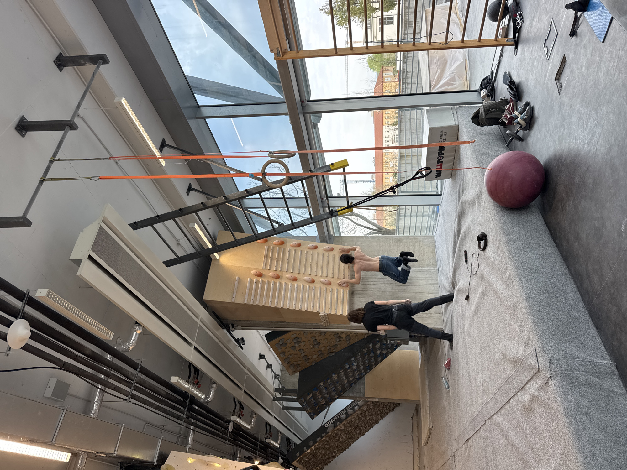 Fitness session documented at Sofia climbing gym with balance training