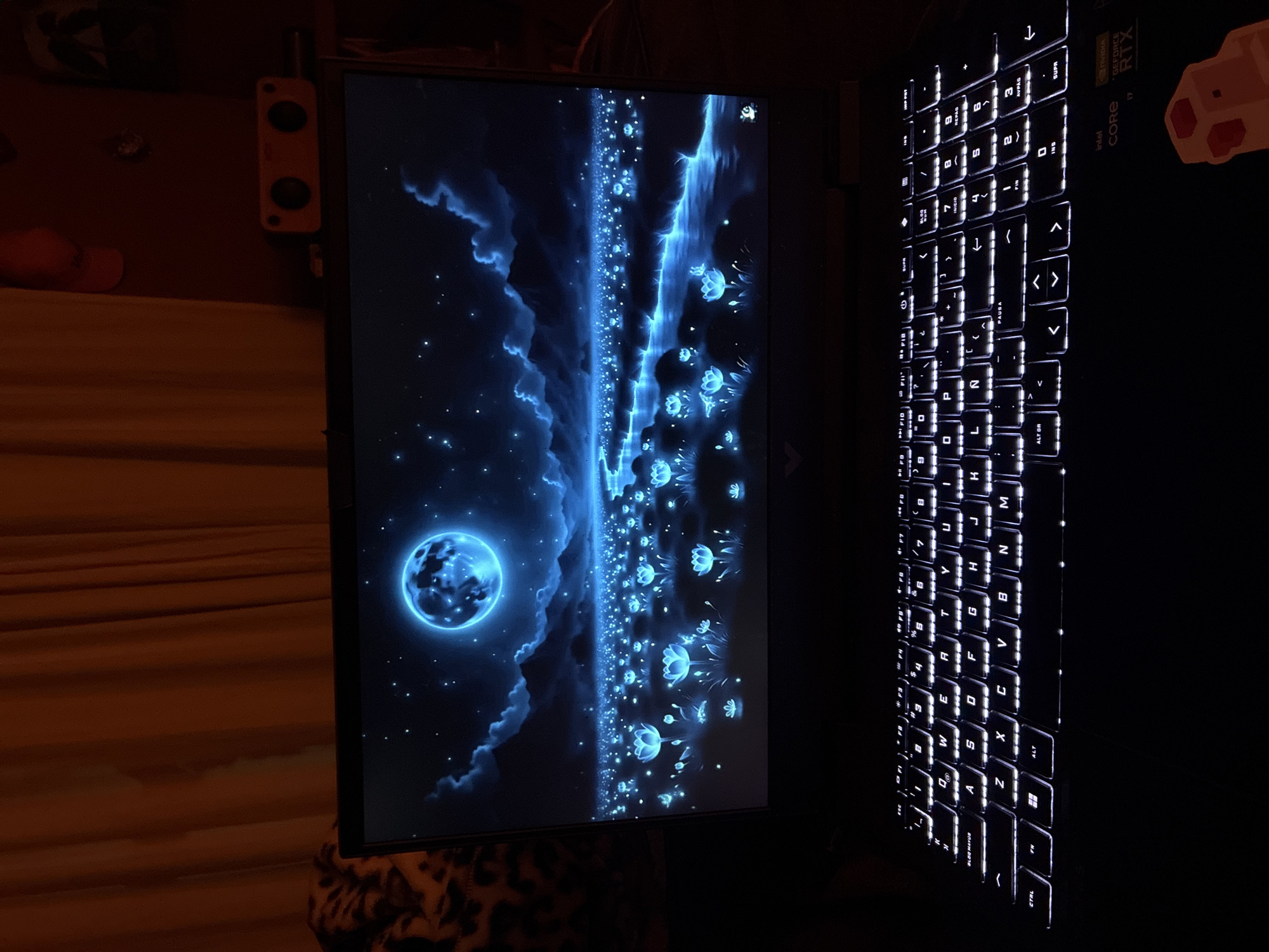 Laptop observed in decorated room in Cañada de Madero