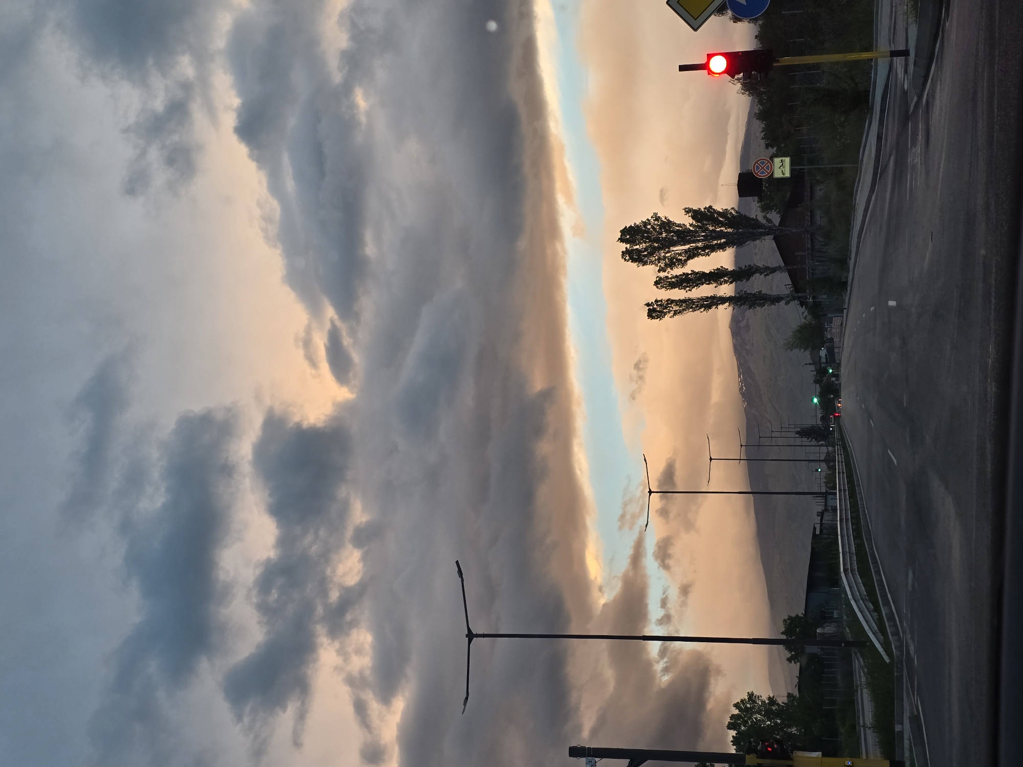 Dramatic sunset sky observed over Sofia street scene