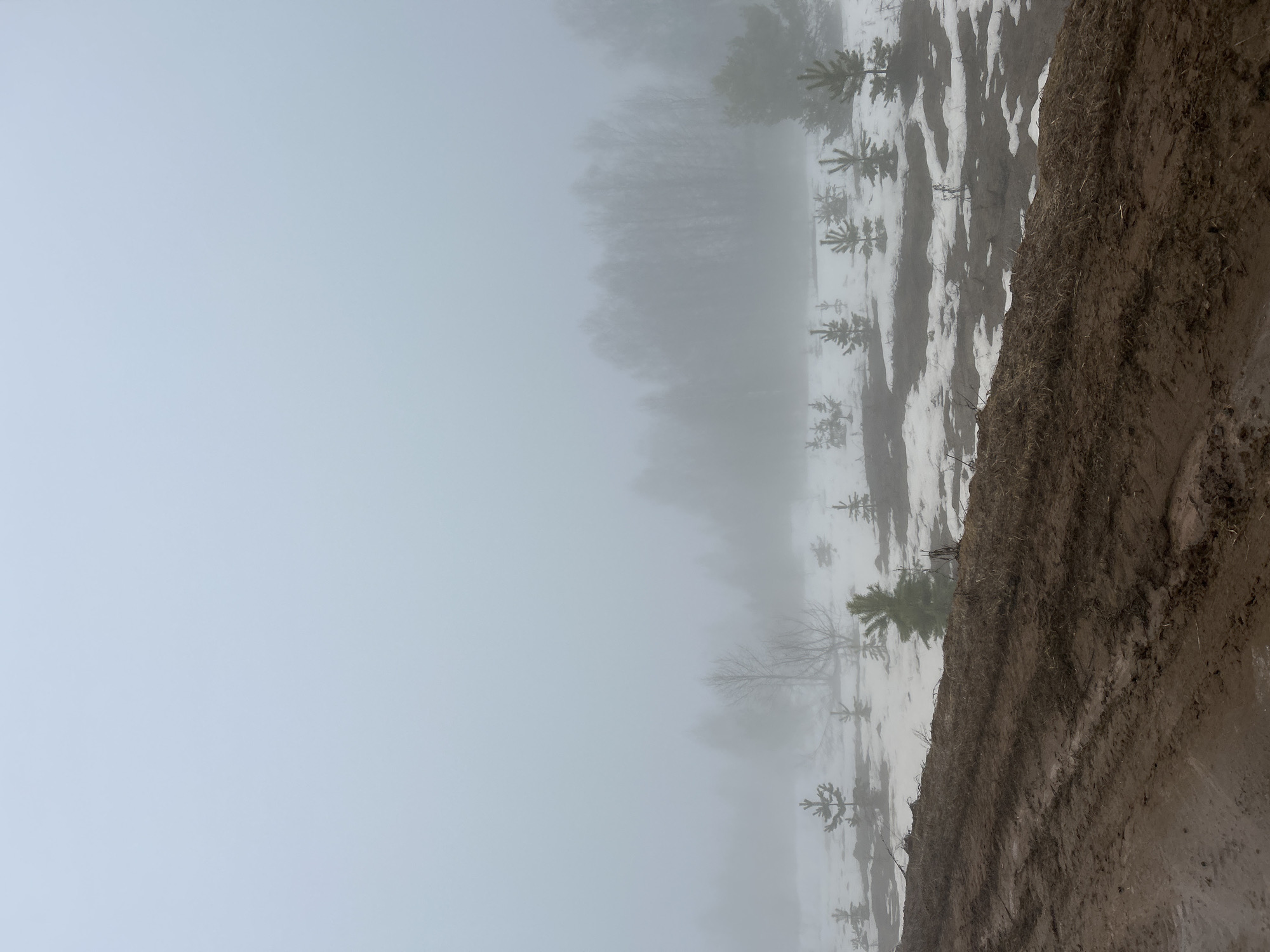 Heavy fog shrouds rural roads near Ural'skoe, Russia