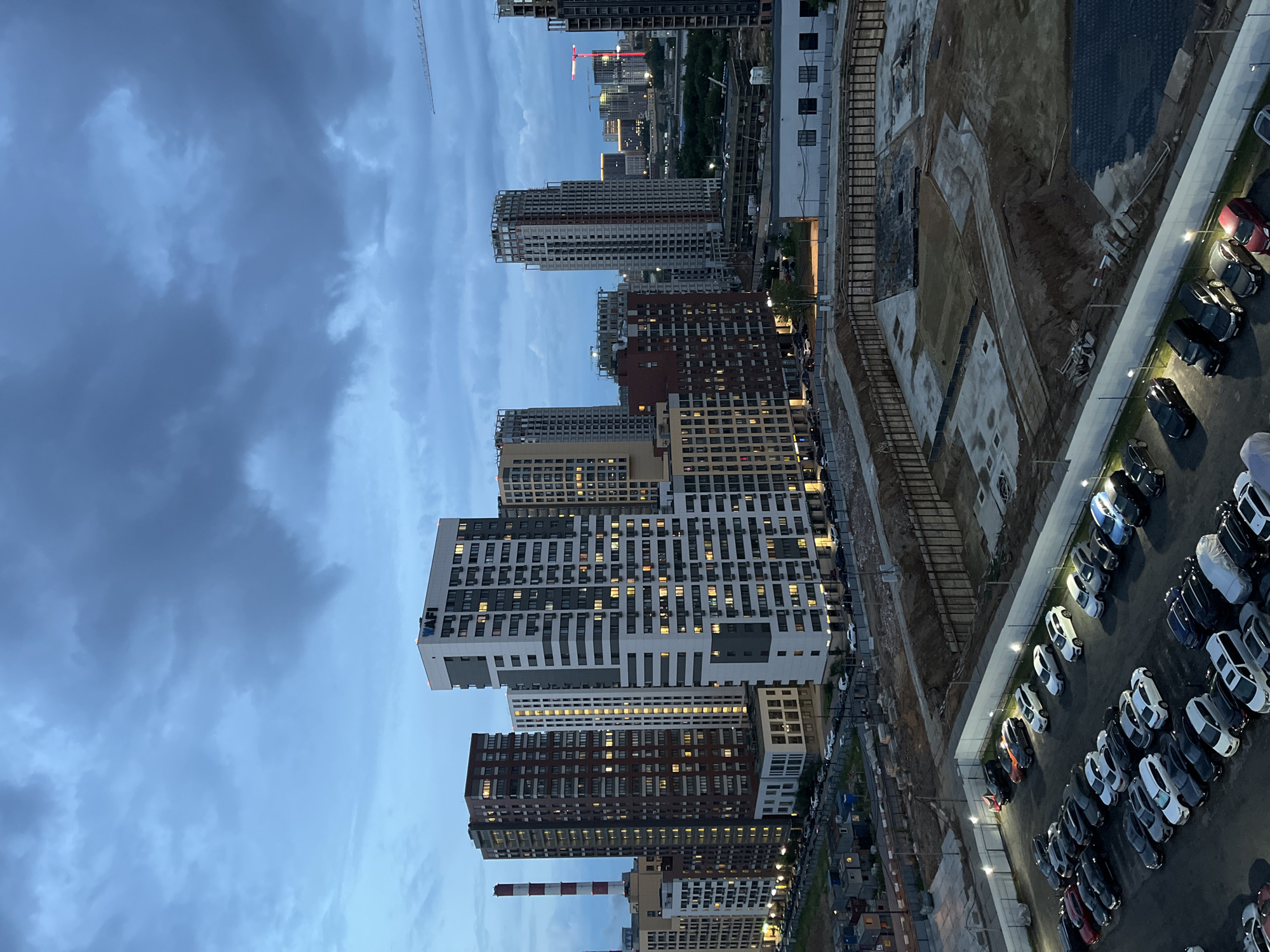 Dusk over Chelyuskinsky's residential and industrial sprawl