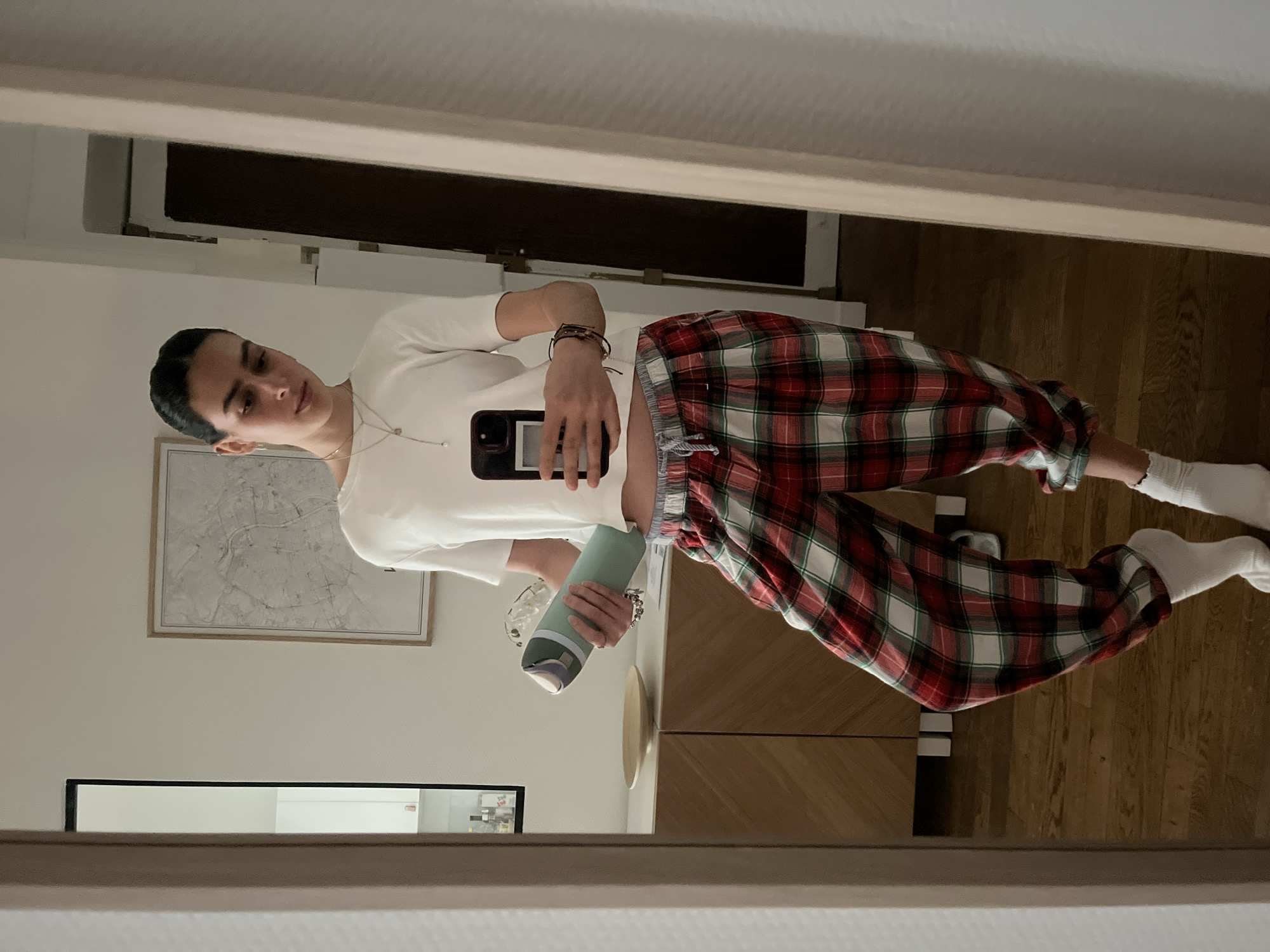 Person takes casual mirror selfie in Lyon apartment