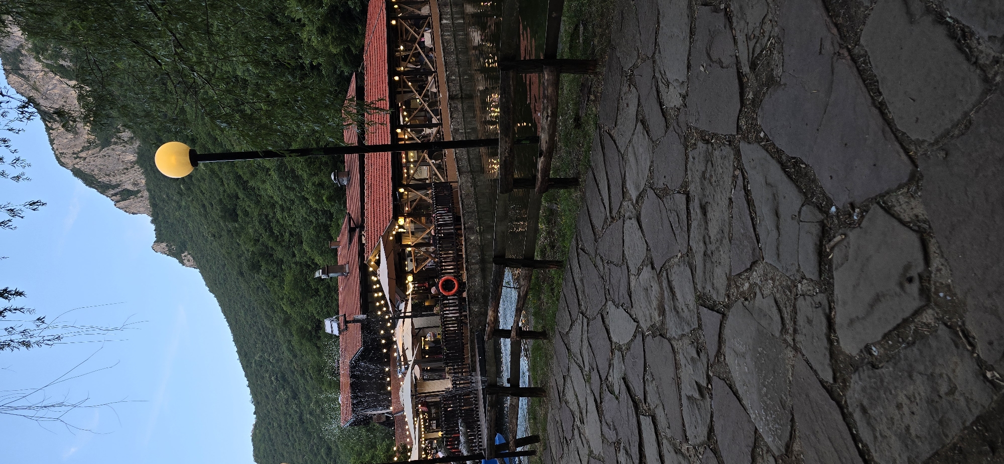 Evening stroll through Vratsa's lakeside park at dusk