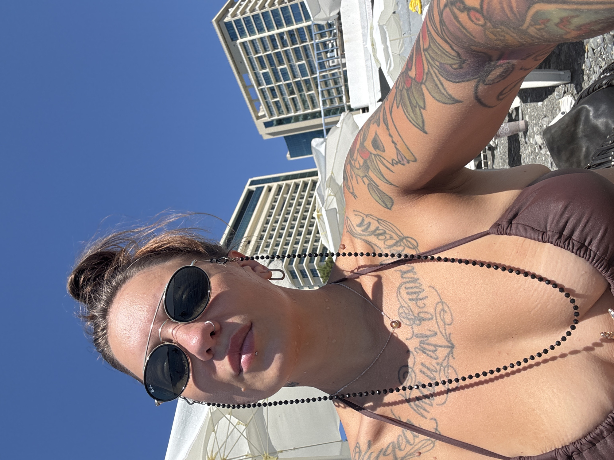 Beach selfie session on Sochi's Black Sea pebble shore