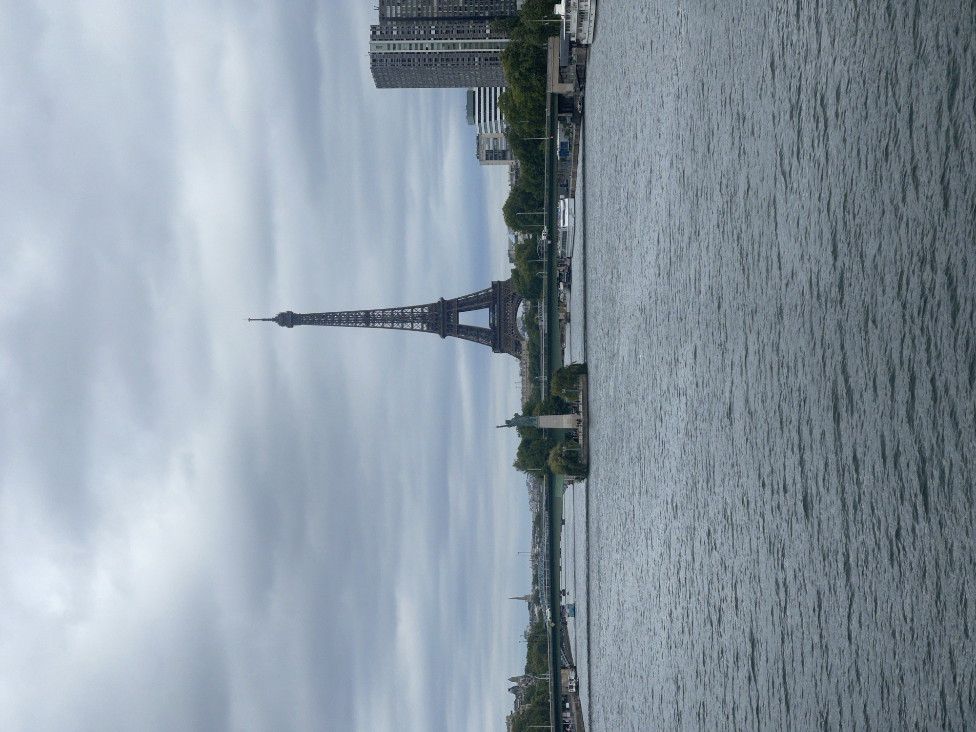 Eiffel Tower from the Seine on an overcast Paris morning
