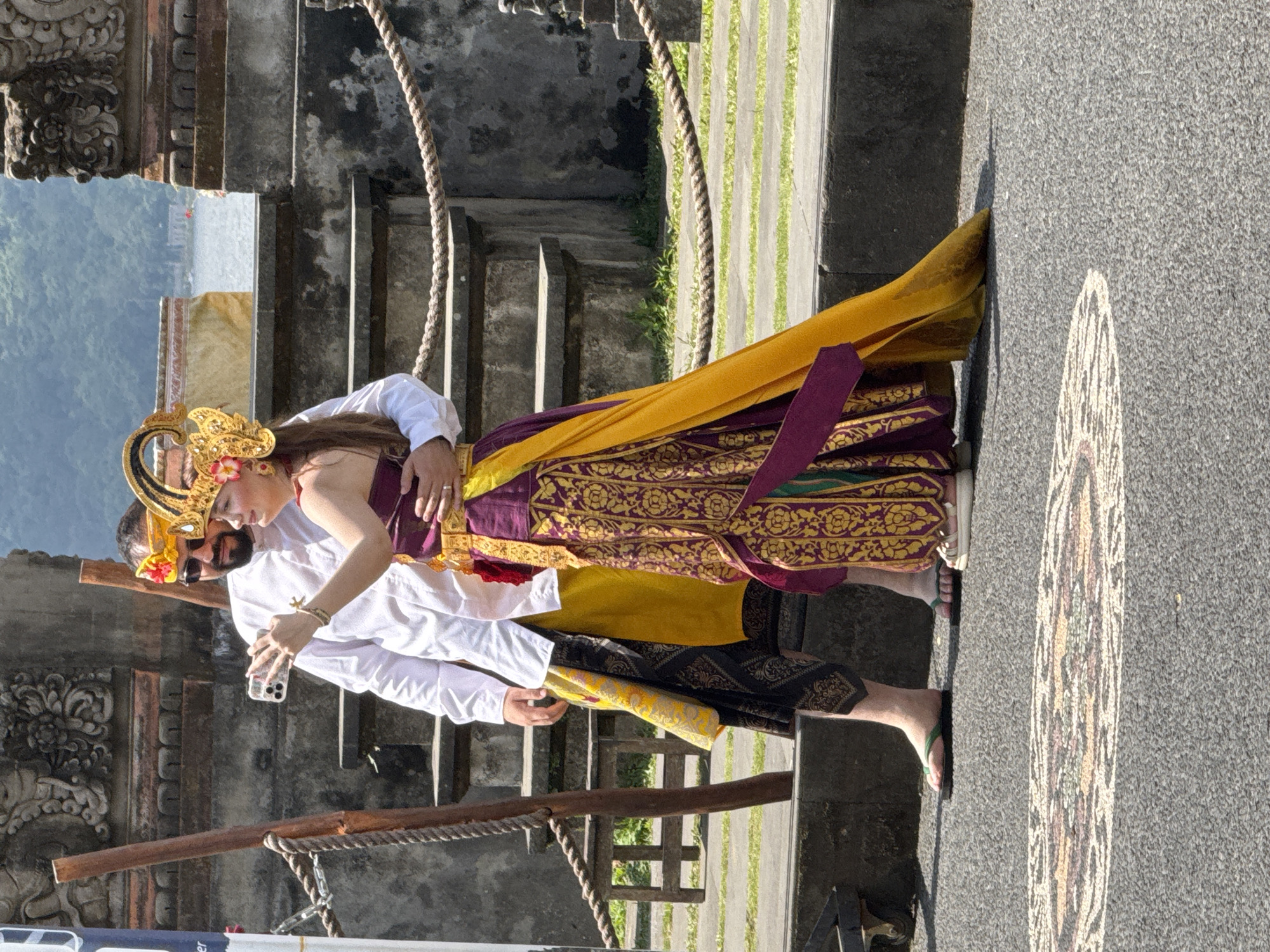 Traditional Balinese ceremony participants gather in Baturiti, Indonesia