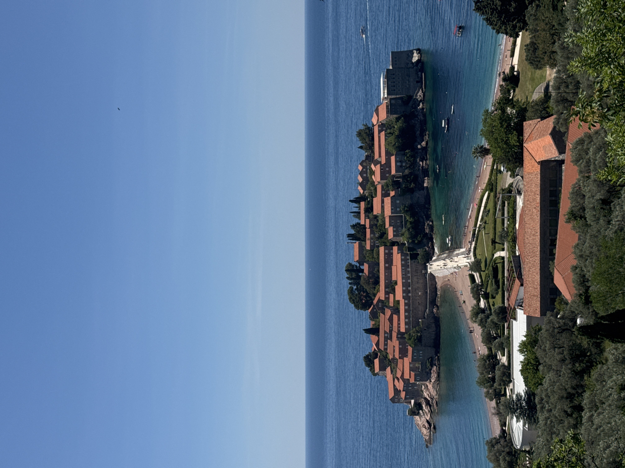 Aerial views captured of Sveti Stefan island resort Montenegro