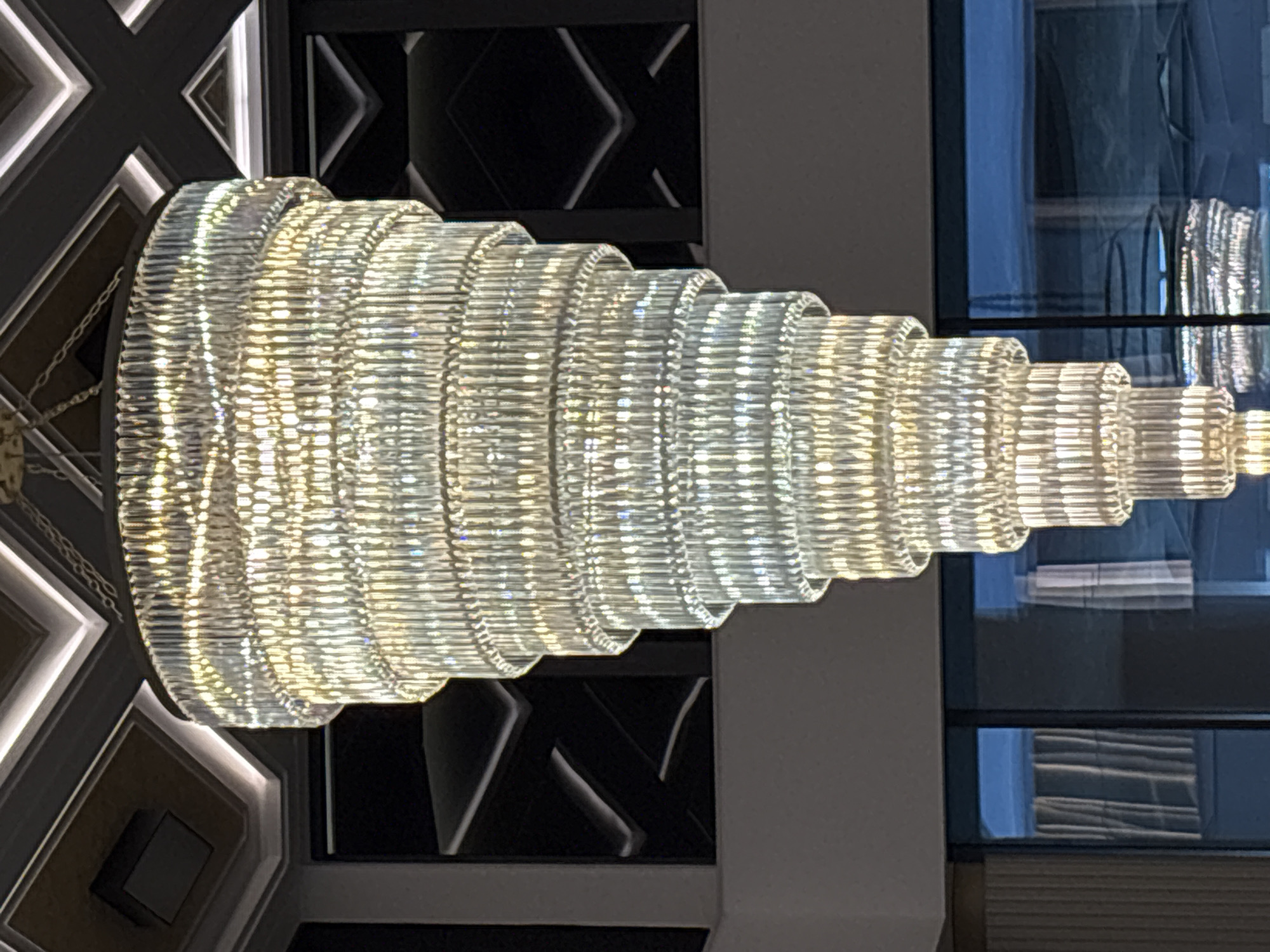 Crystal chandelier photographed indoors in Kazanlak, Bulgaria