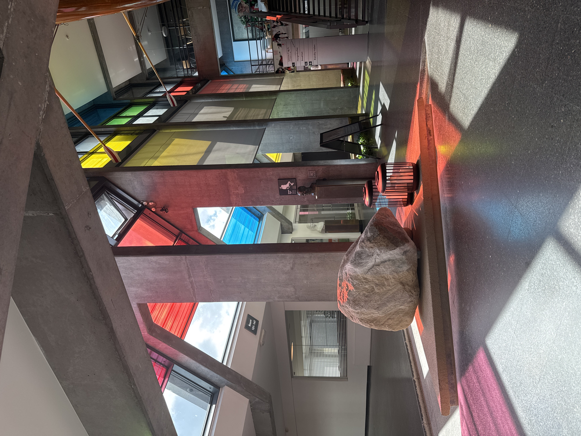 Morning light illuminates Kunststation 100 atrium in Glostrup