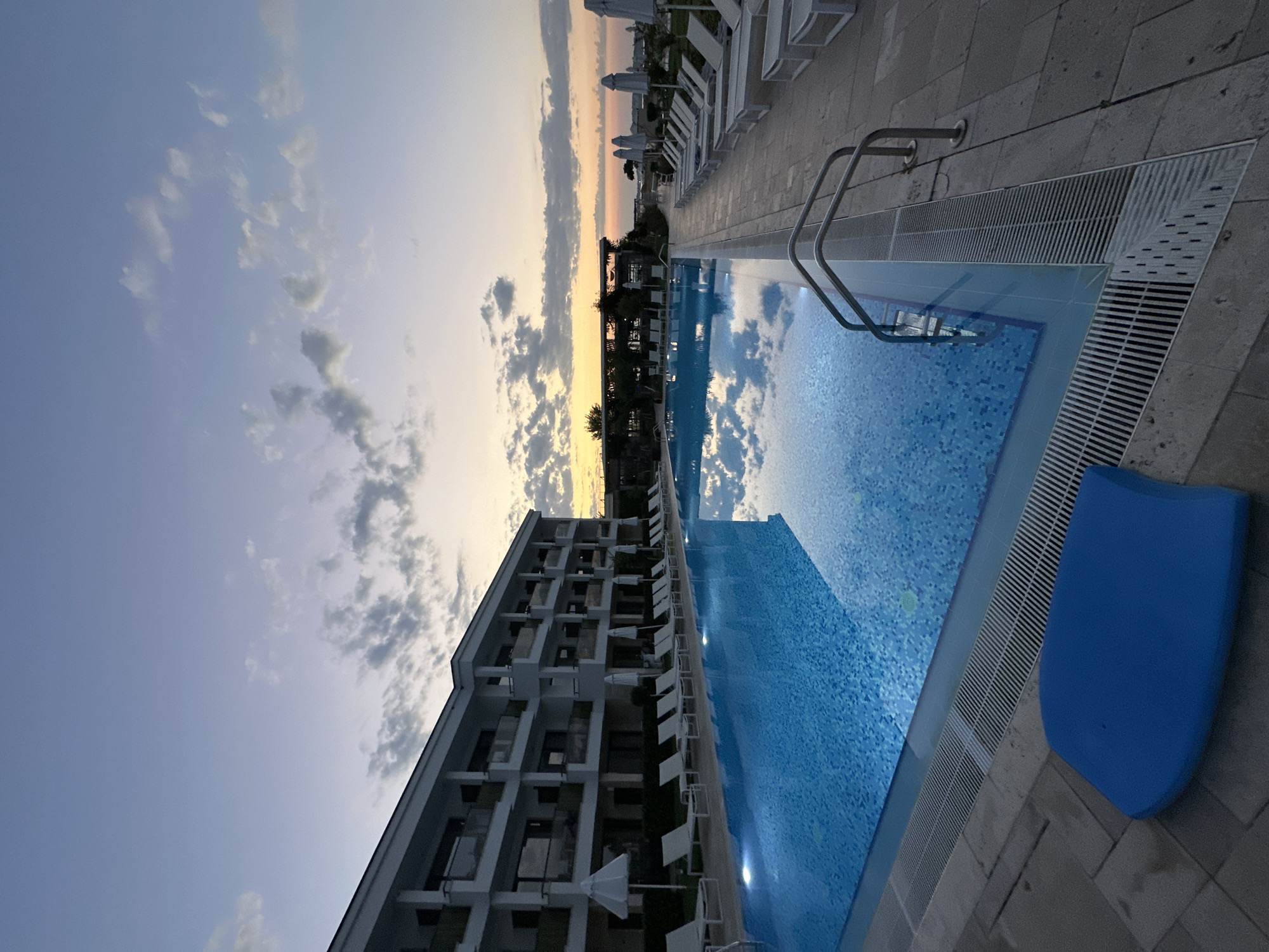 Sunset evening at a Sozopol resort pool and beach