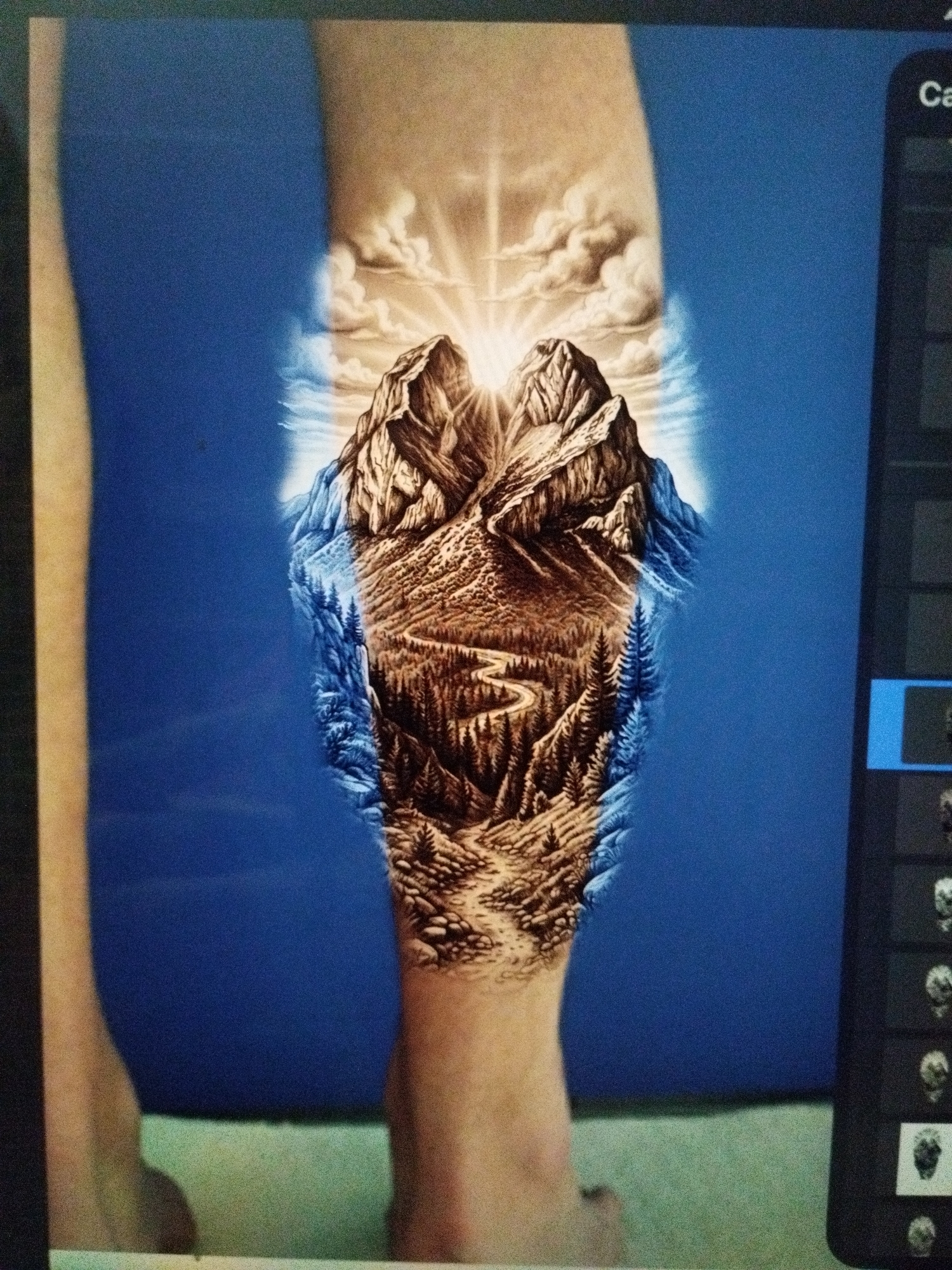 Mountain tattoo with radiant light observed in Rubí, Spain