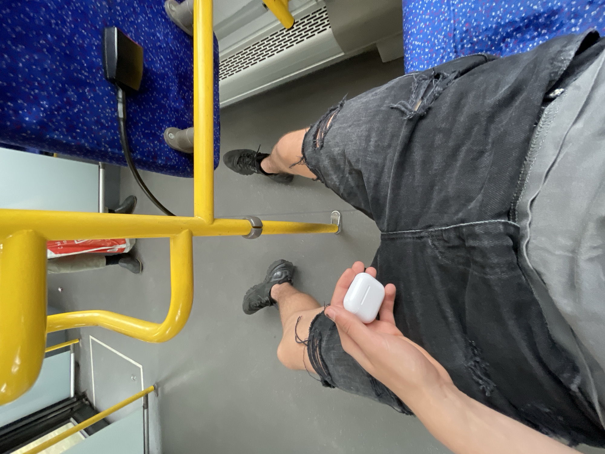 Passenger documents hand inside public transport in Varna