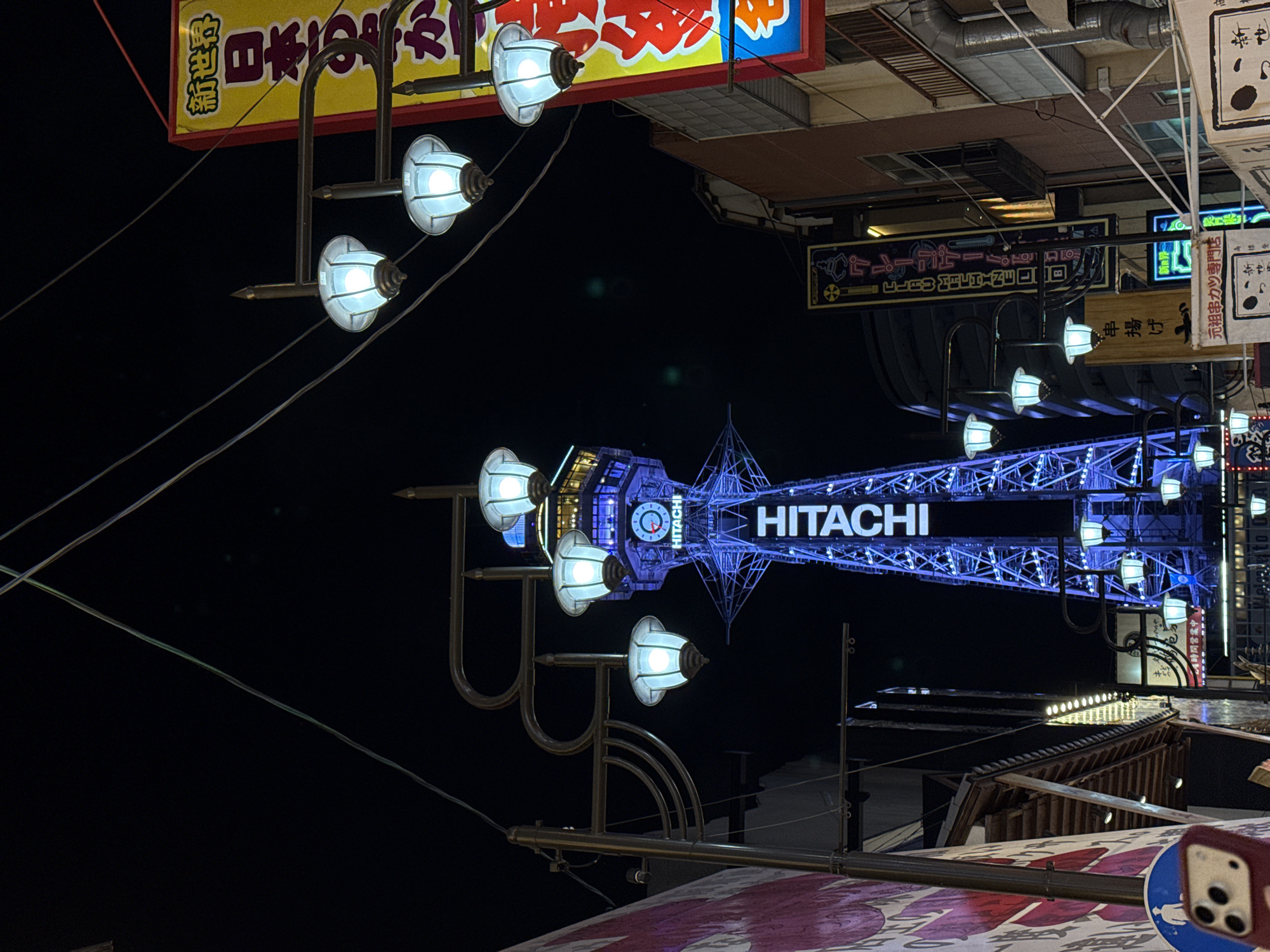Nighttime scenes captured in Osaka's vibrant Shinsekai district