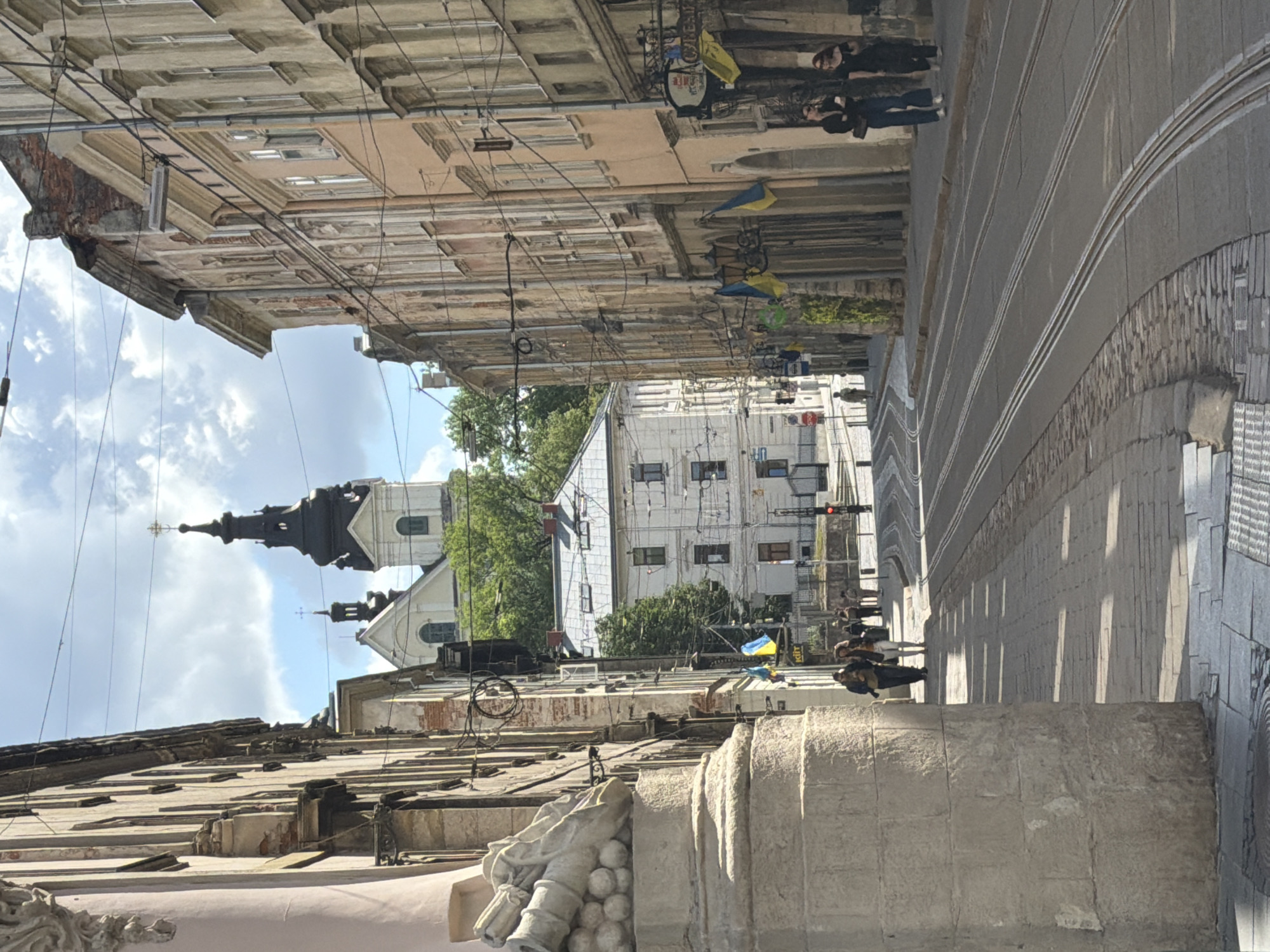 Morning scenes along Lviv's cobblestone streets near the historic center