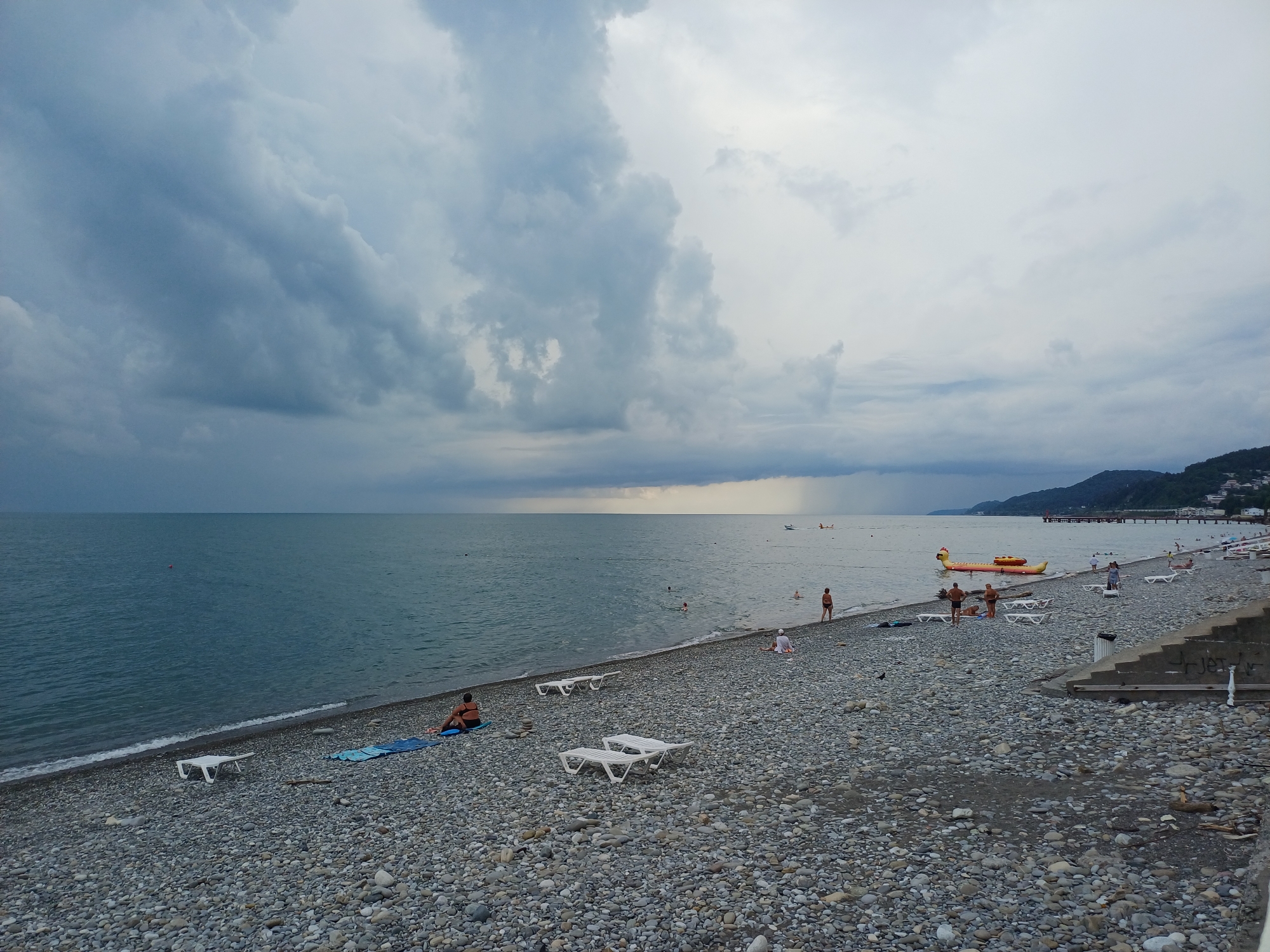 Cloudy day on Sochi's Black Sea pebble beach