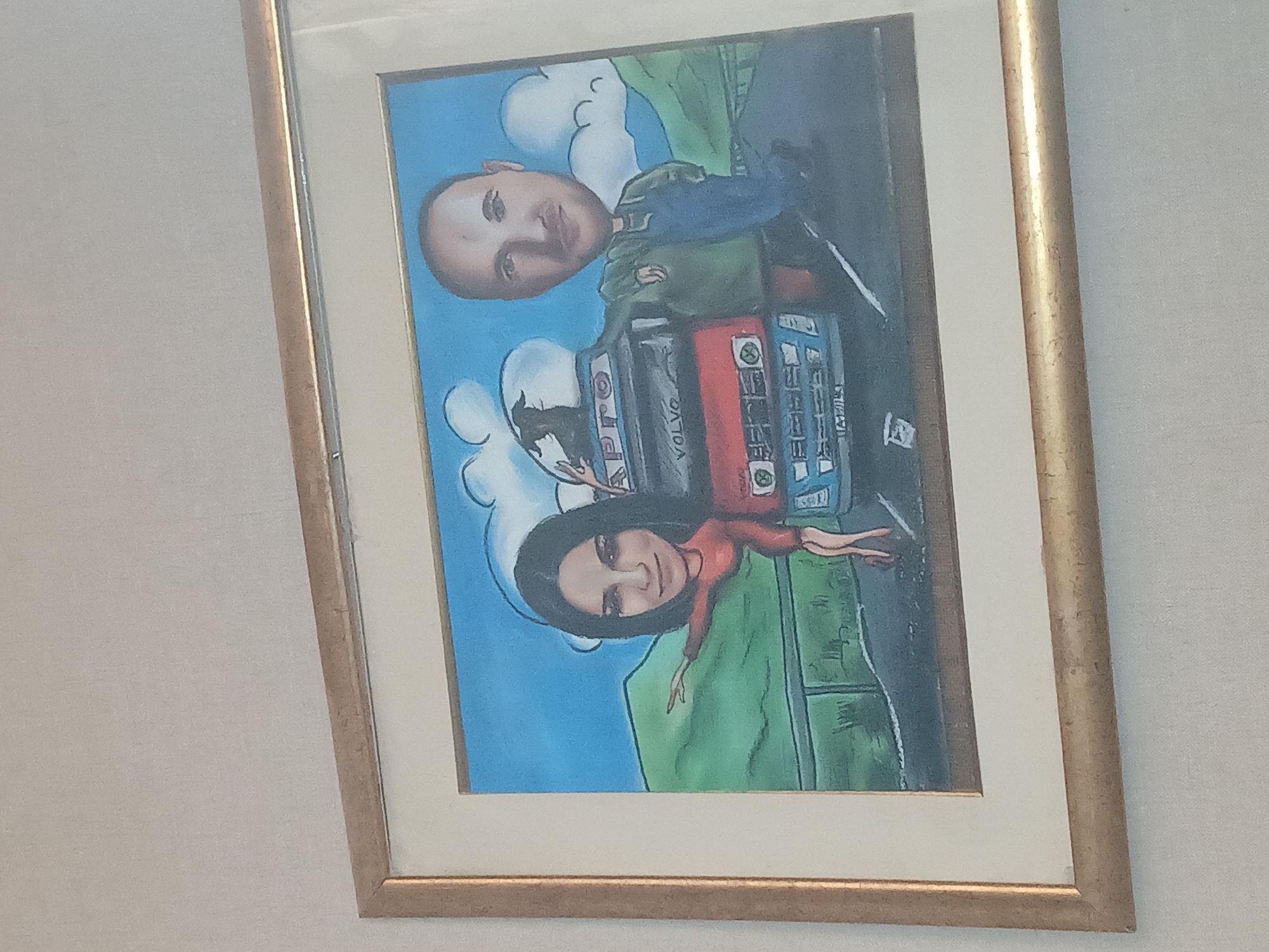 Cartoon painting of couple on Volvo truck displayed in Bulgaria