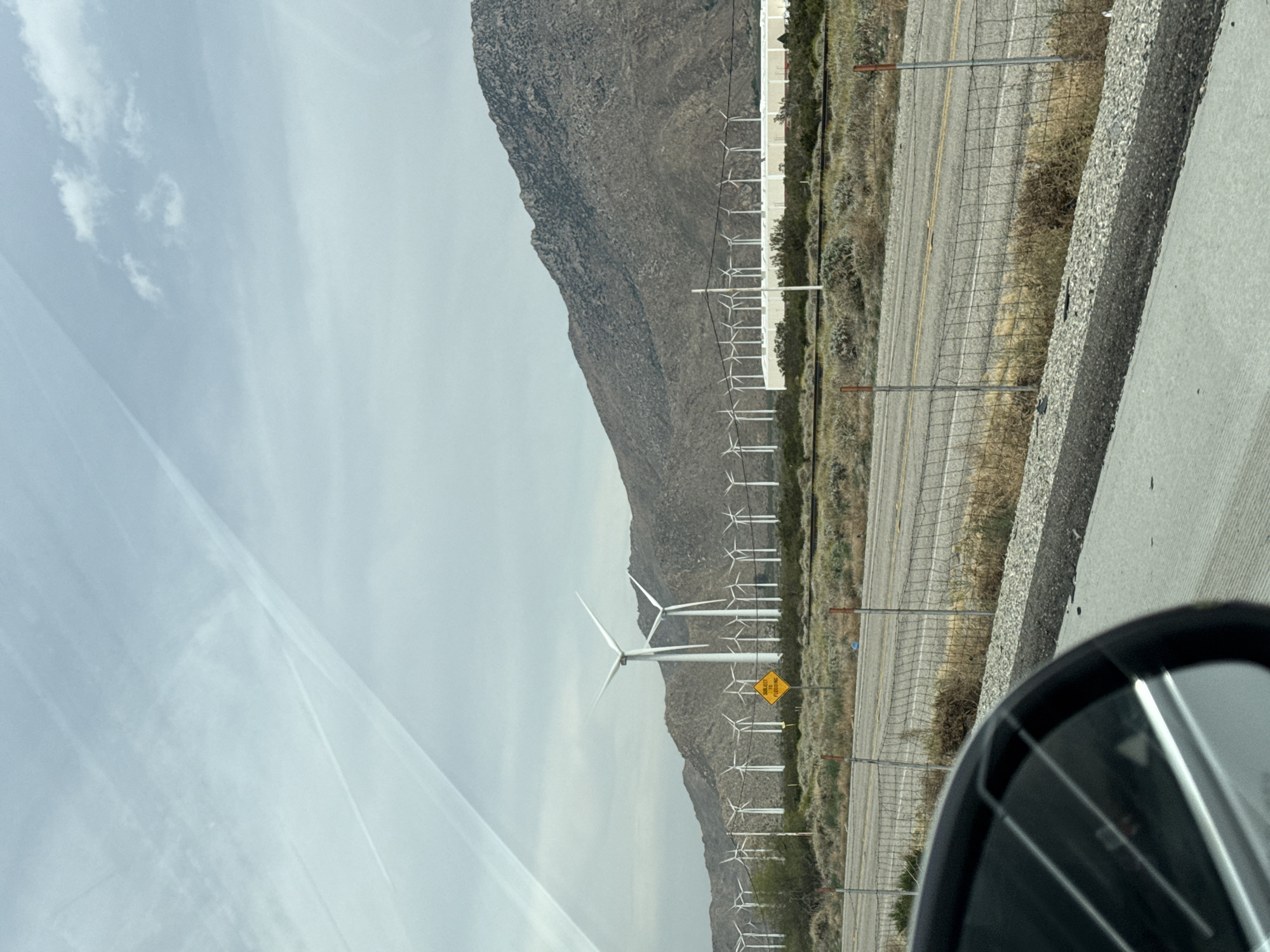 Wind farm observed from vehicle in Cabazon, California