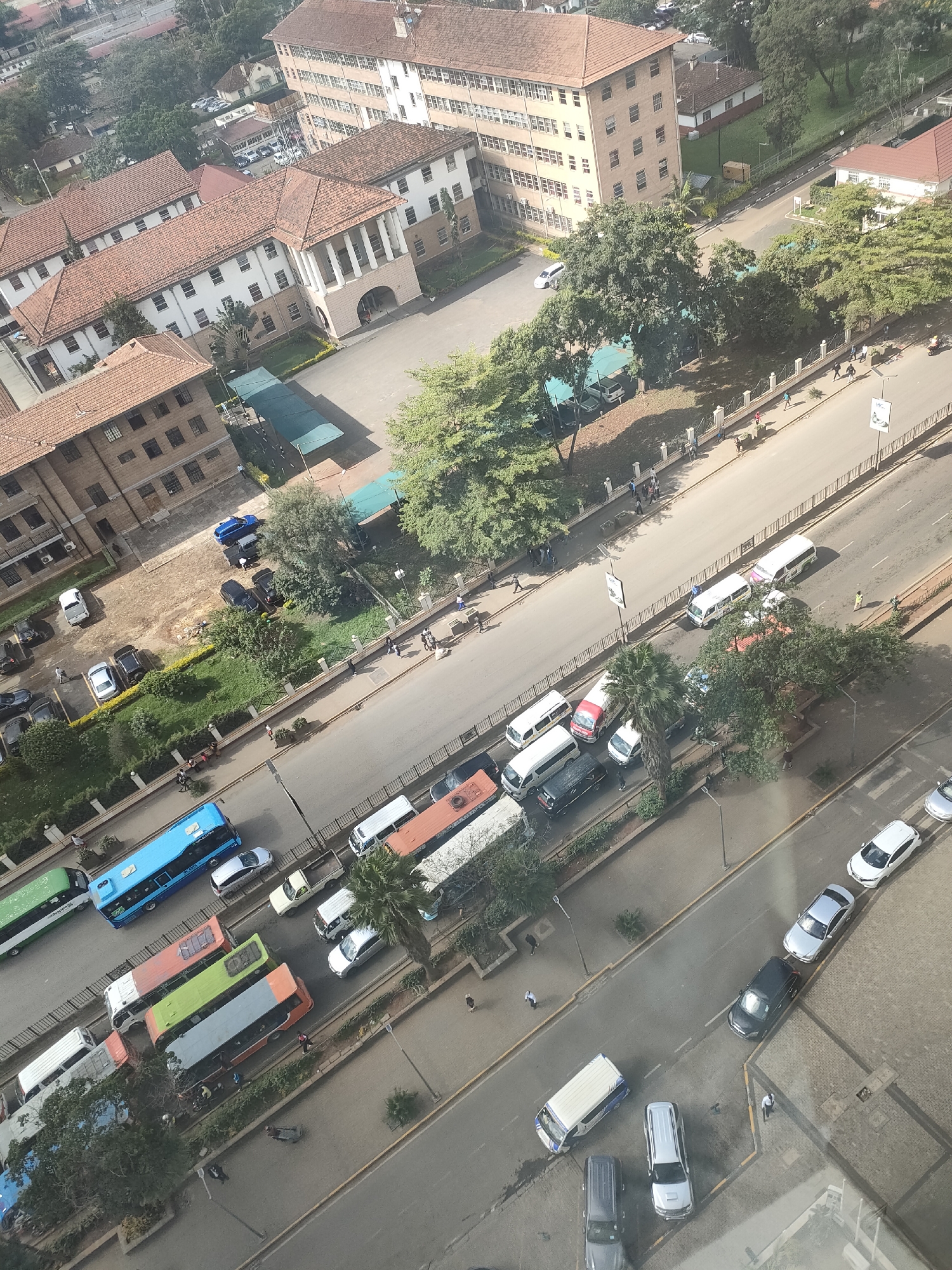 Morning rush hour traffic captured from above in Nairobi