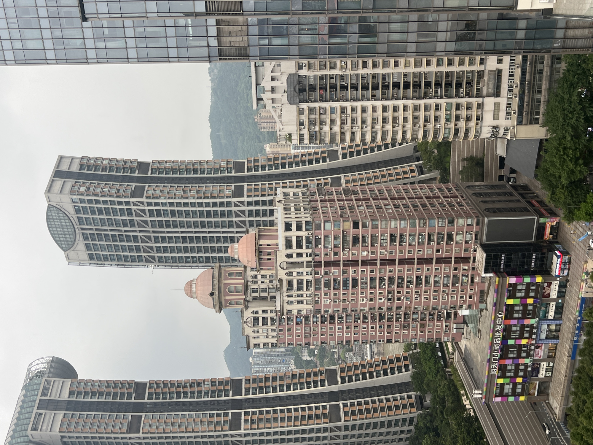 Chongqing's Yuzhong riverfront on a cloudy August morning