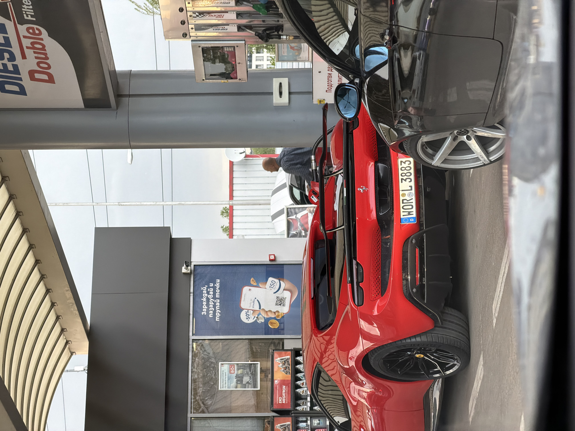 Red Ferrari spotted at Sofia gas station