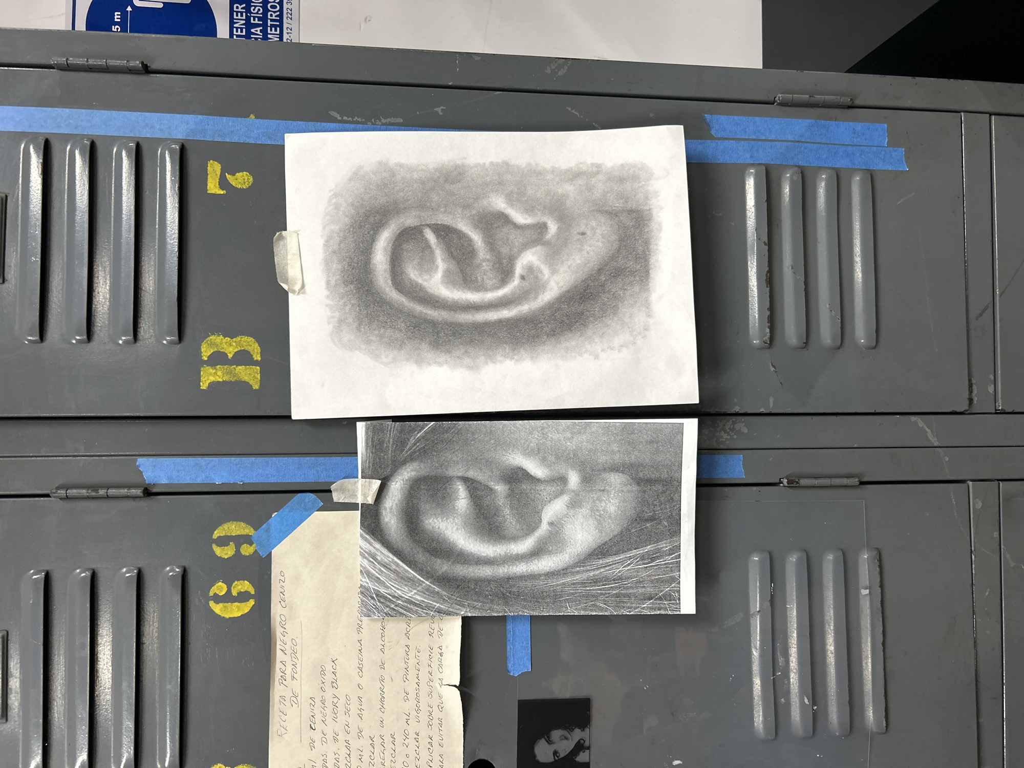 Art student practices ear drawings in Cholula studio