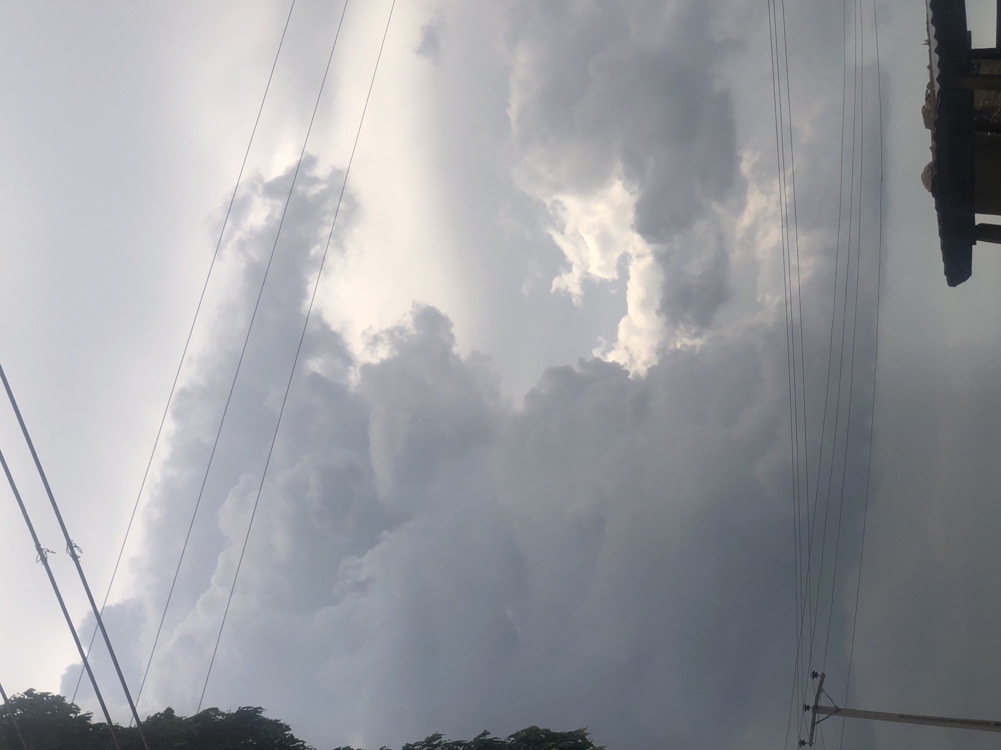 Storm clouds gather above as raw meat sits fly-covered below