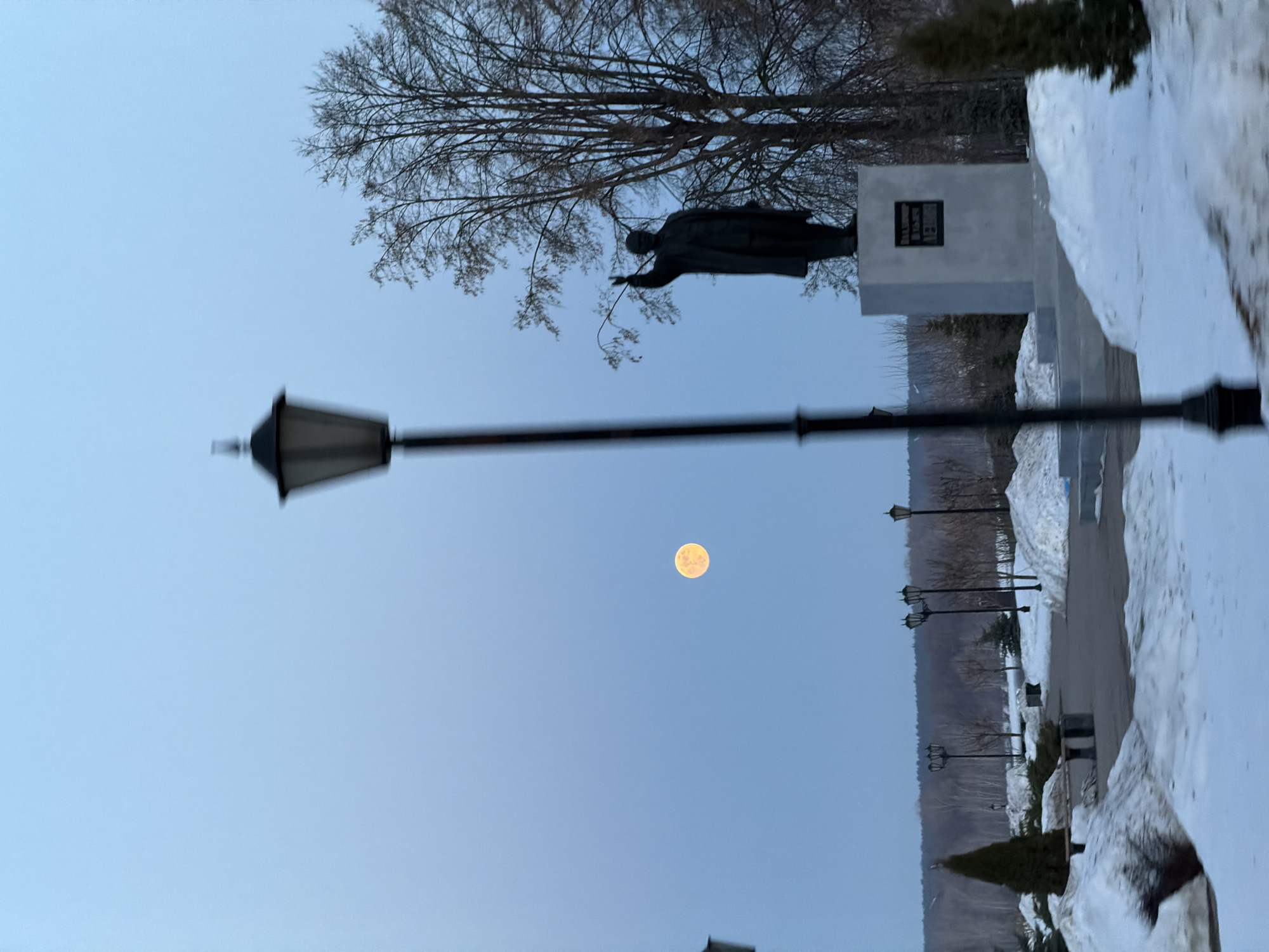 Lenin statue photographed at twilight in Sarapul, Russia