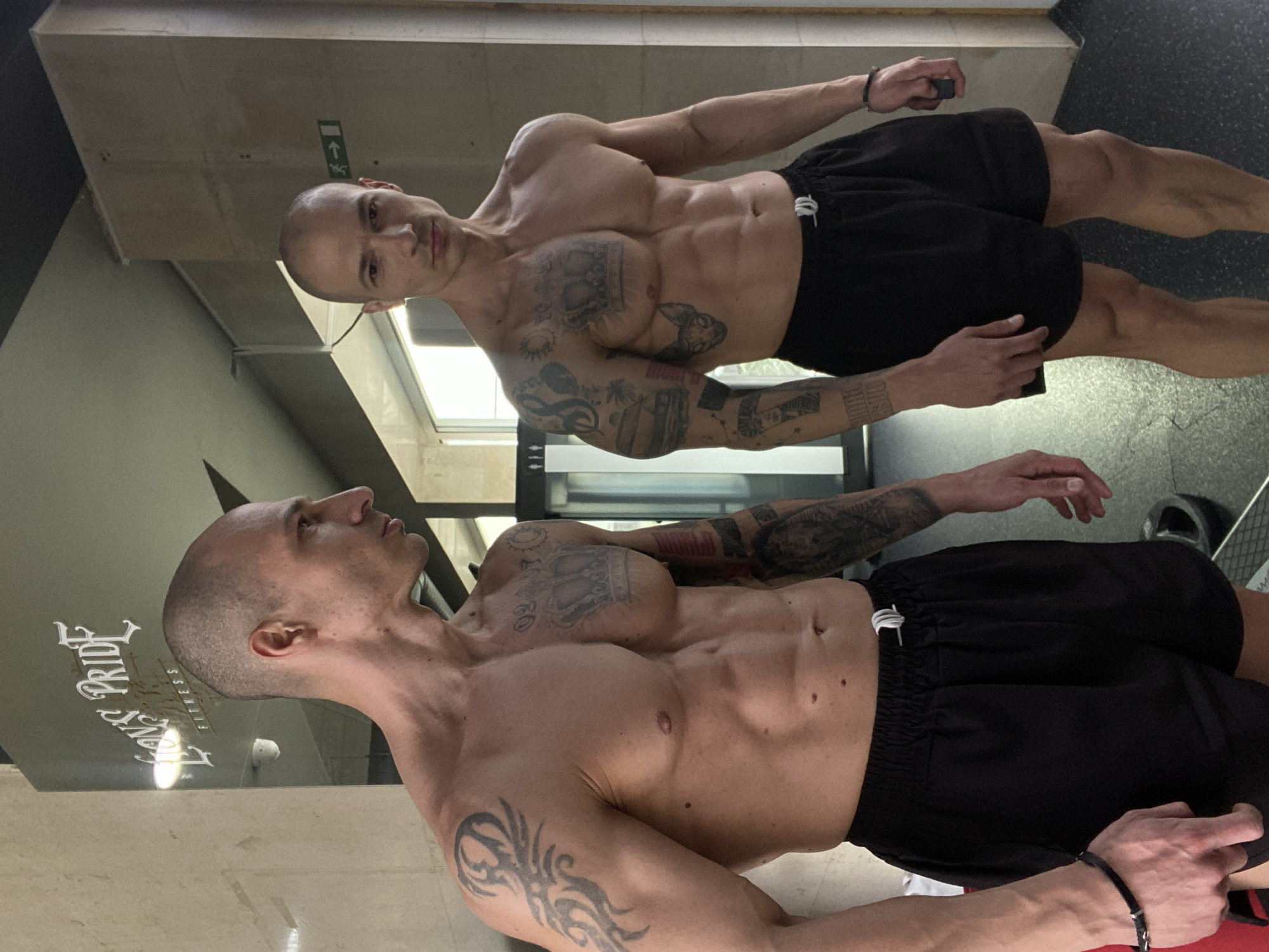 Man exercises with weights at Pleven gym Sunday afternoon