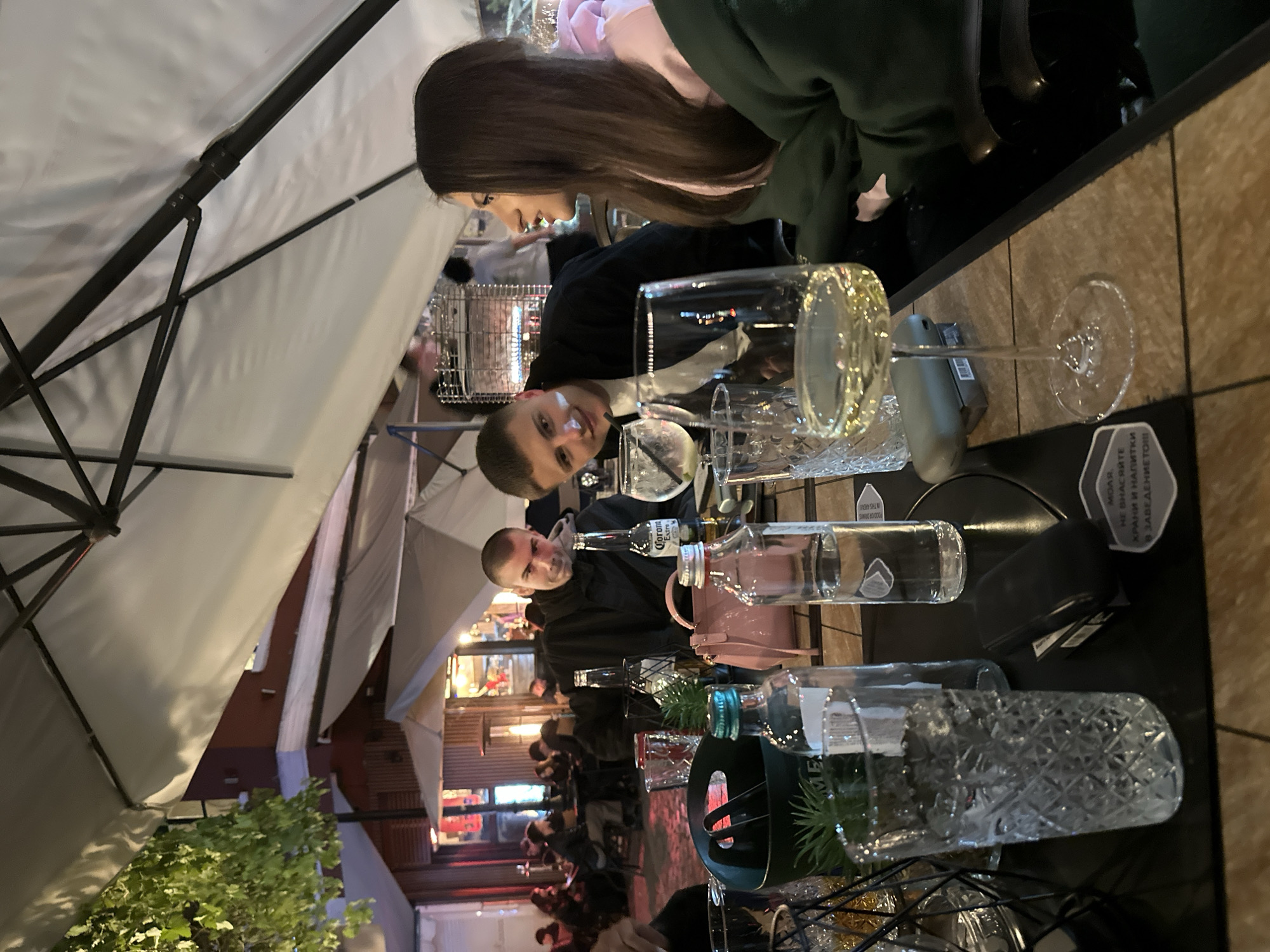 Evening diners gather at outdoor restaurant in Plovdiv, Bulgaria