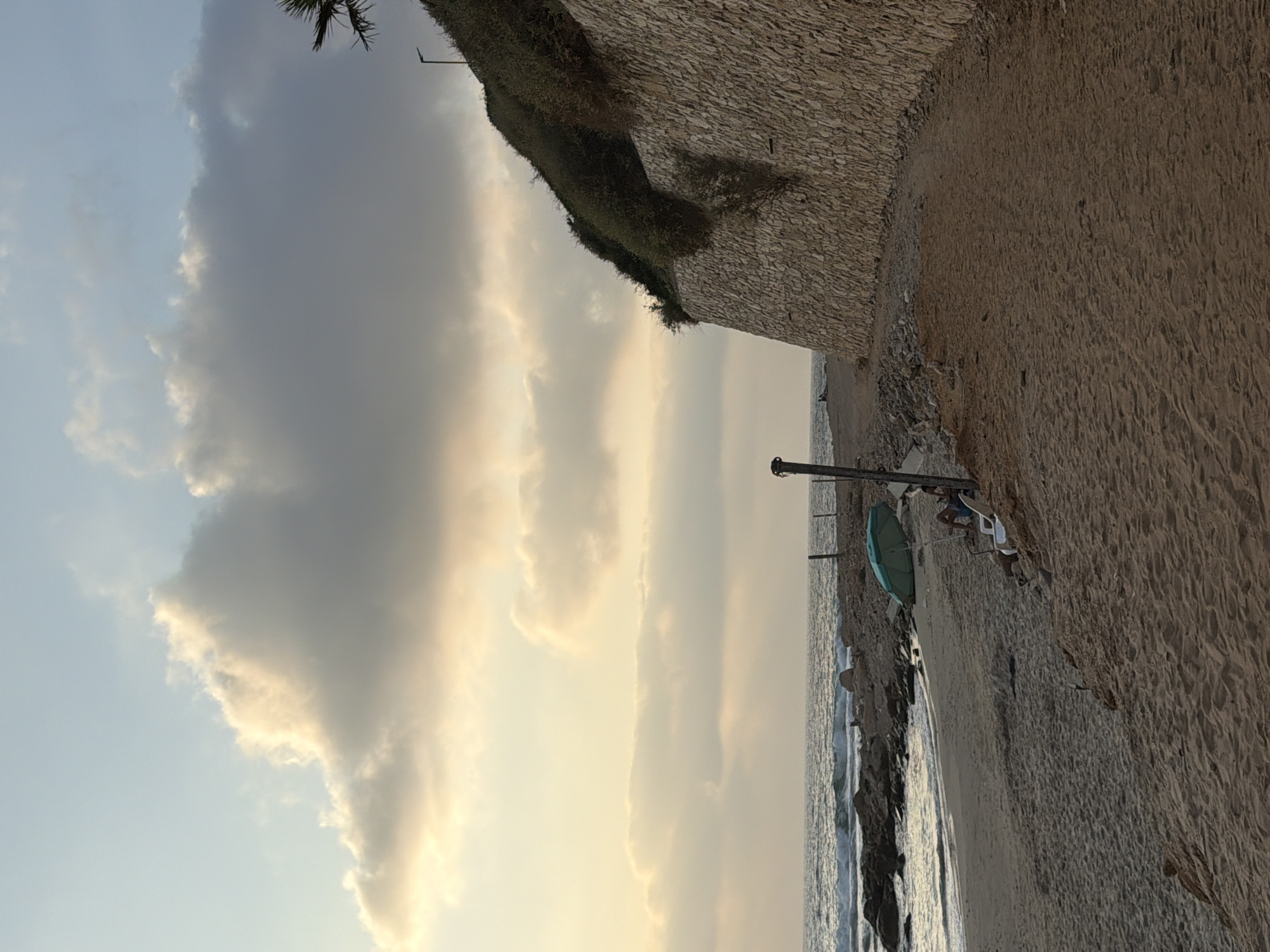 Hadera beachfront at golden hour — shoreline life and sunset views