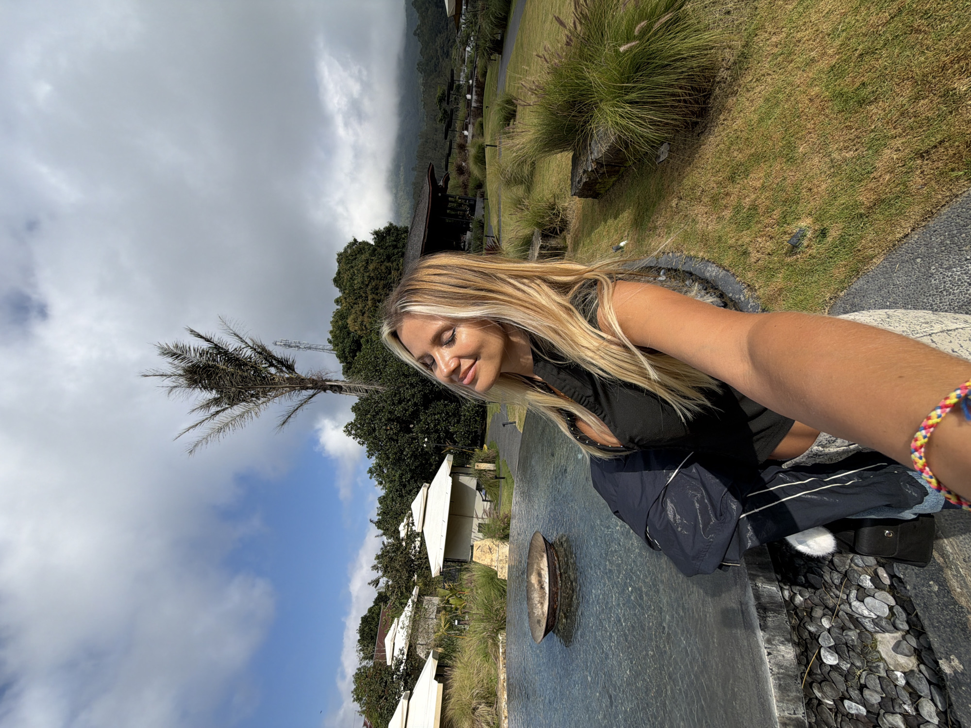 Selfies at a scenic lakeside fire pit spot in Kintamani