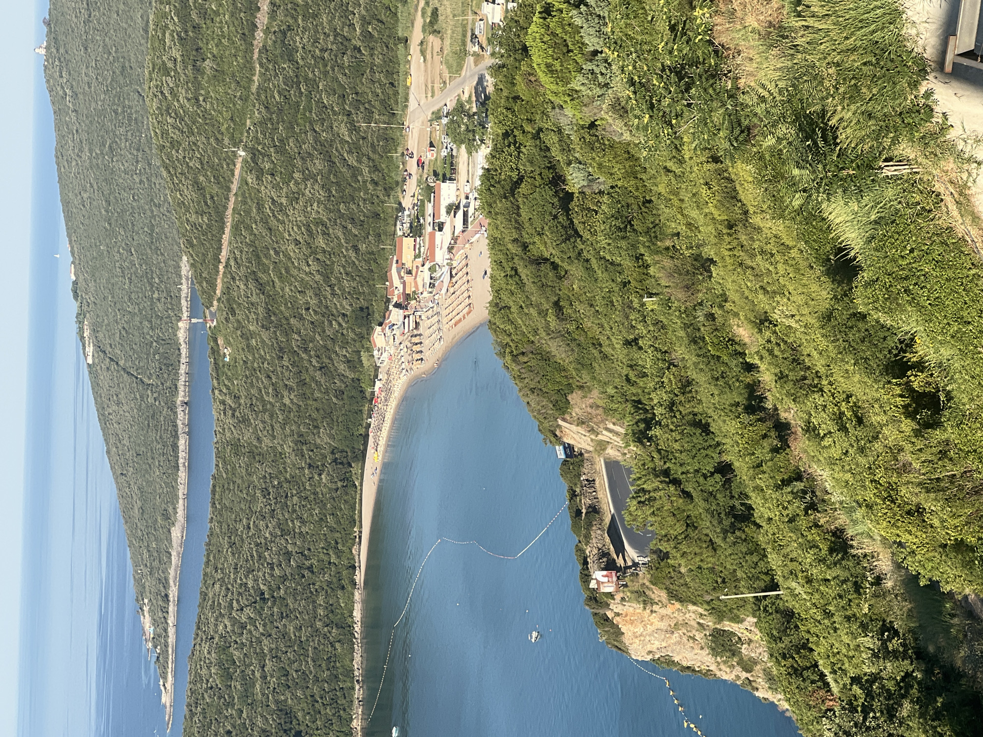 Aerial sweep of Montenegro's Adriatic coastline near Seoce