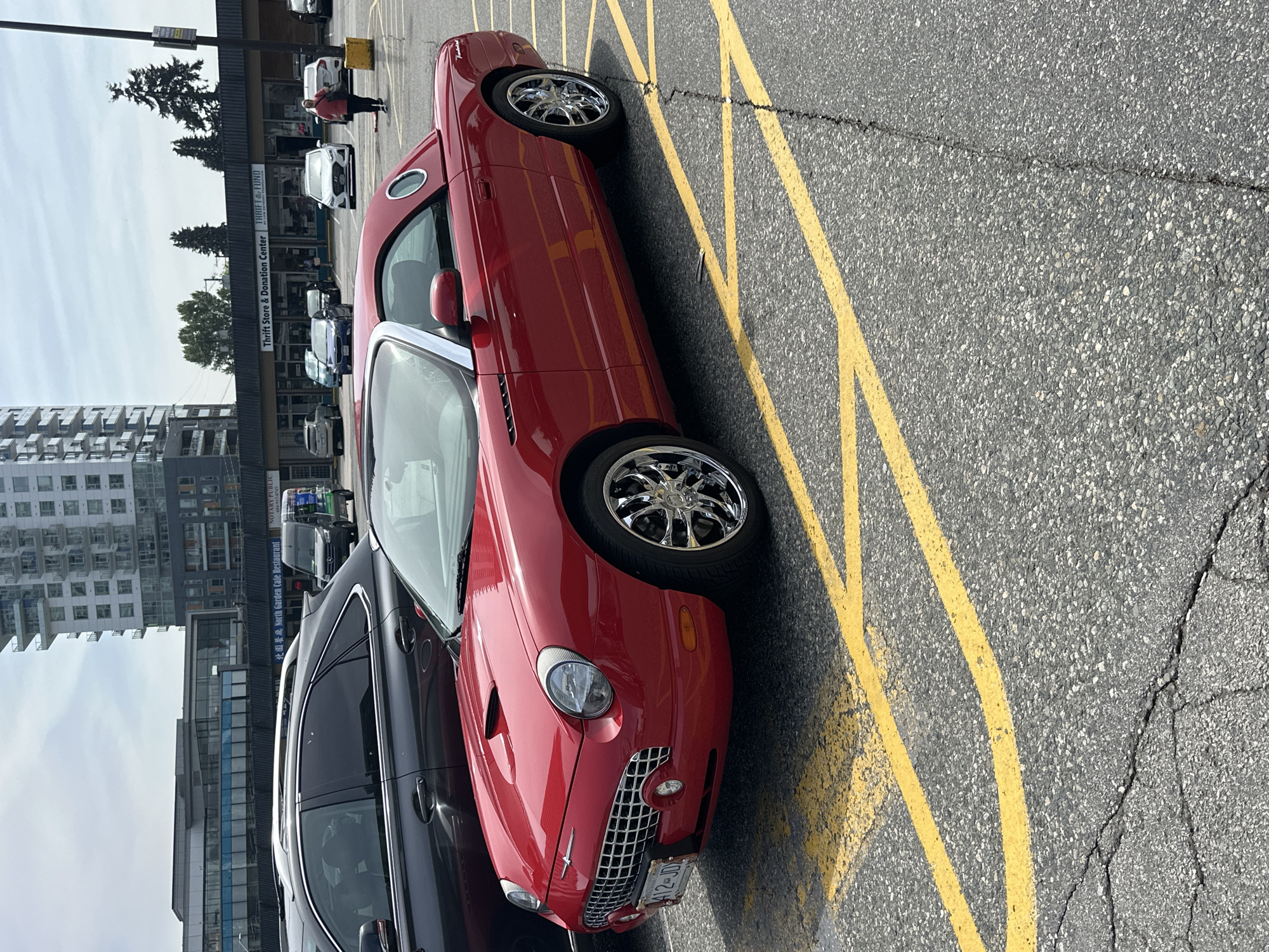 Classic red Ford Thunderbird spotted in Coquitlam parking lot
