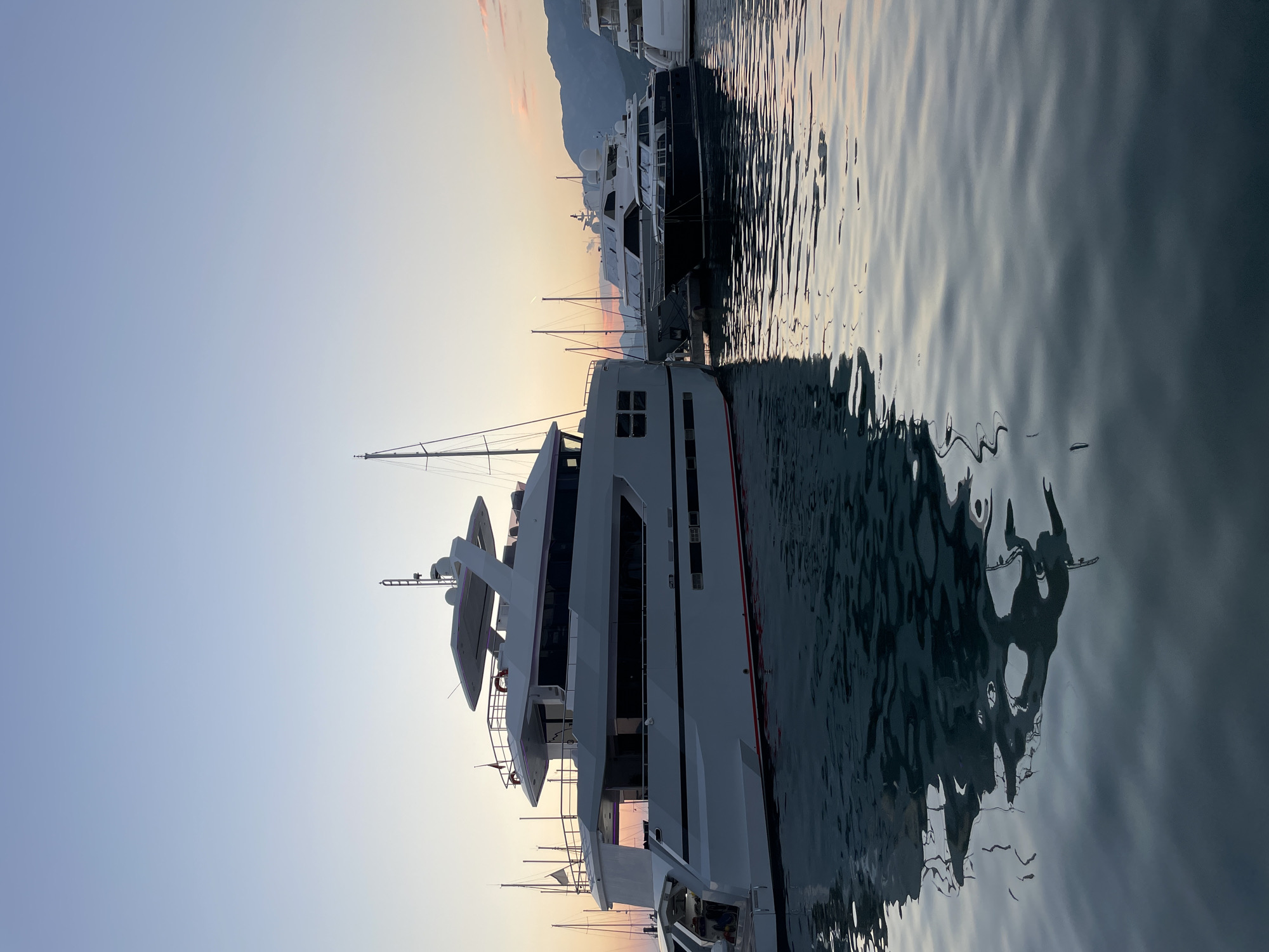 Sunset over Bar Marina, Montenegro — boats, mountains, golden light