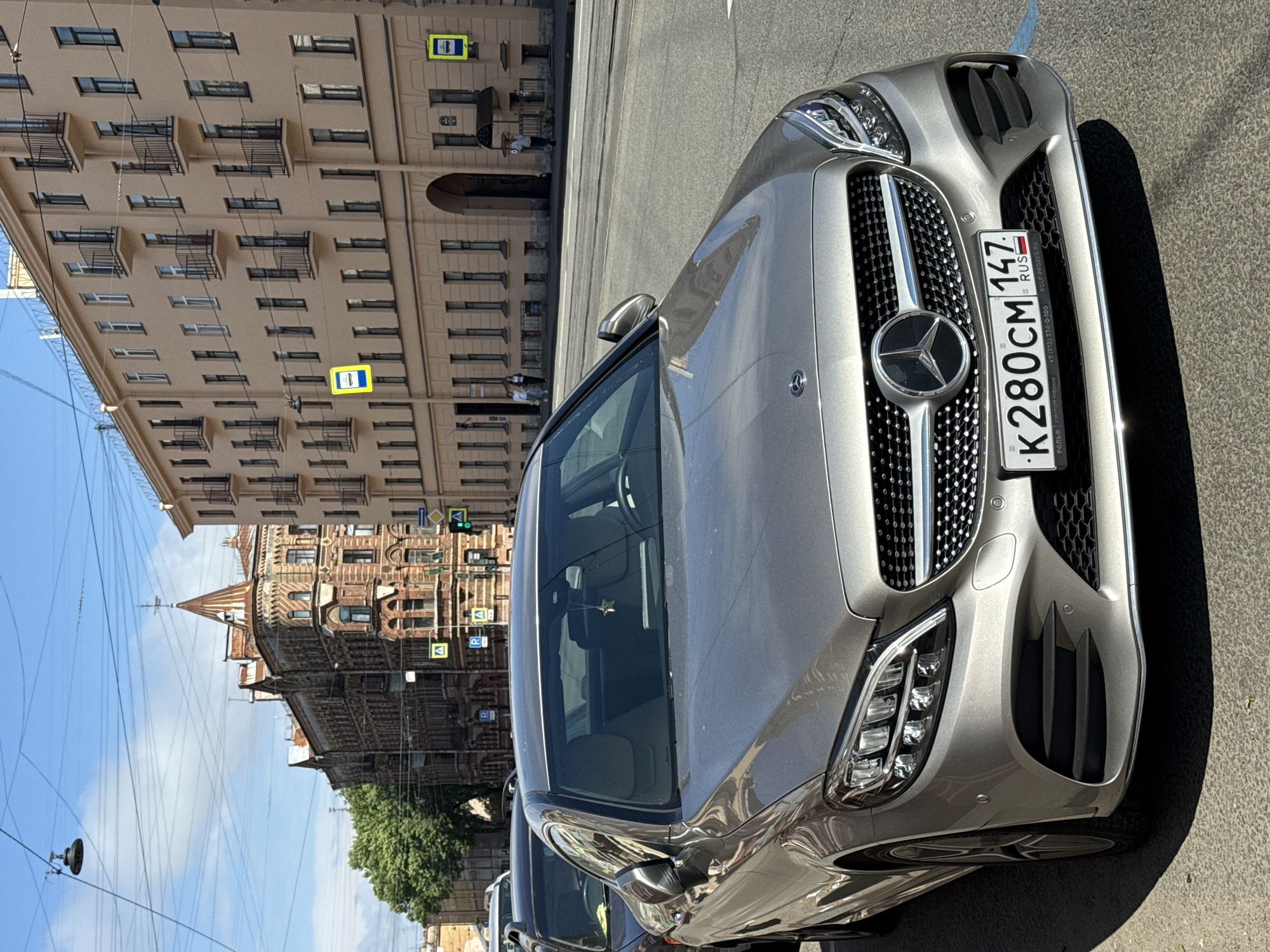Silver Mercedes parked on Nevsky Prospekt, Saint Petersburg
